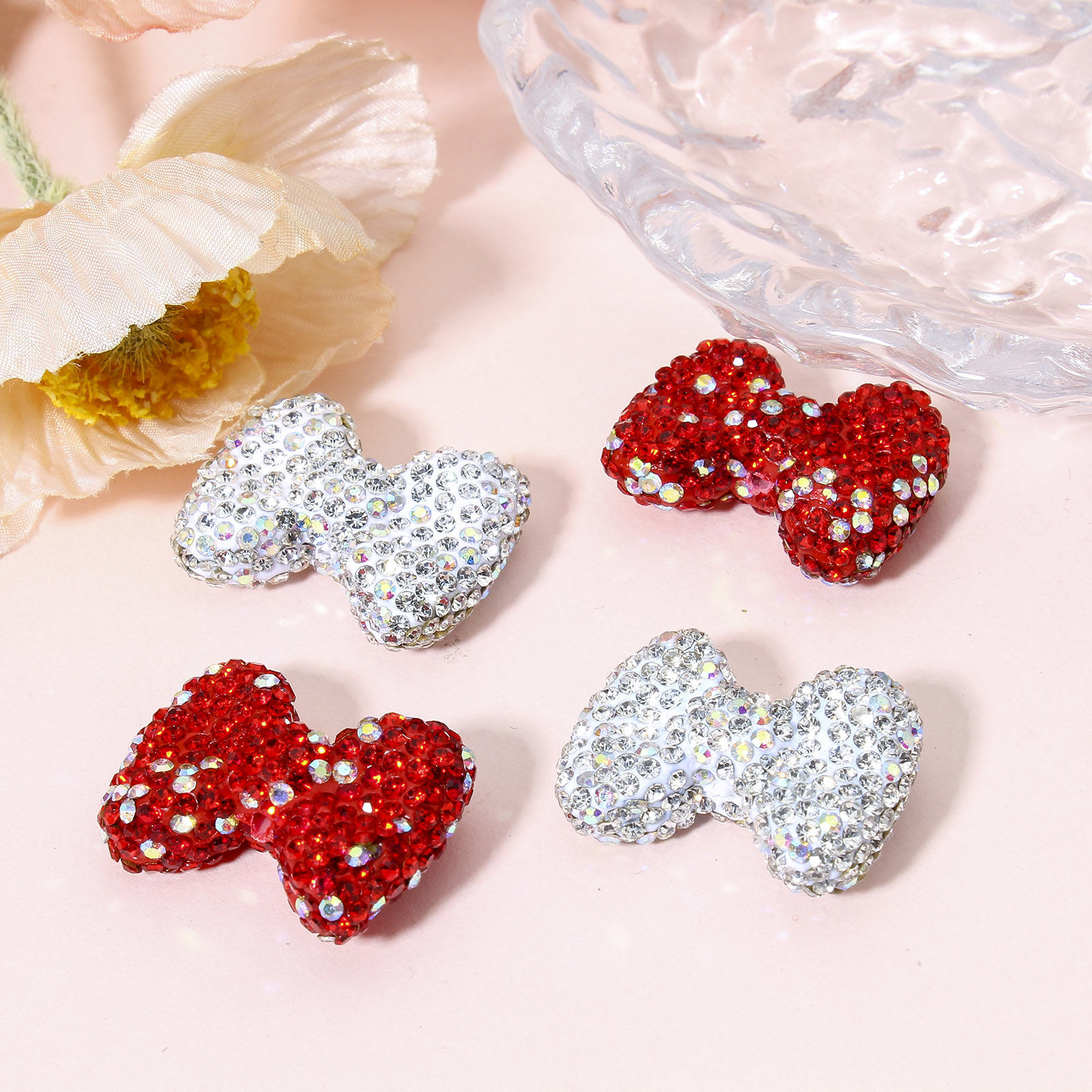 Imagen de 2 Unidades Arcilla Cuentas para la Fabricación de Joyas con Dijes de Bricolaje Bowknot AB Color Rhinestone Rhinestone 28mm x 21mm, Agujero: Aprox 1.6mm