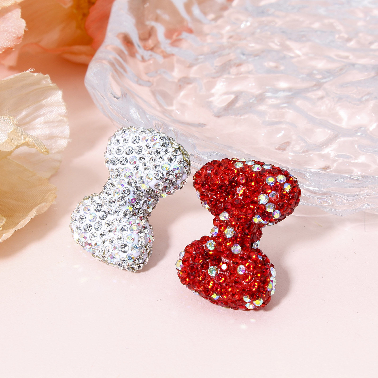 Imagen de 2 Unidades Arcilla Cuentas para la Fabricación de Joyas con Dijes de Bricolaje Bowknot AB Color Rhinestone Rhinestone 28mm x 21mm, Agujero: Aprox 1.6mm