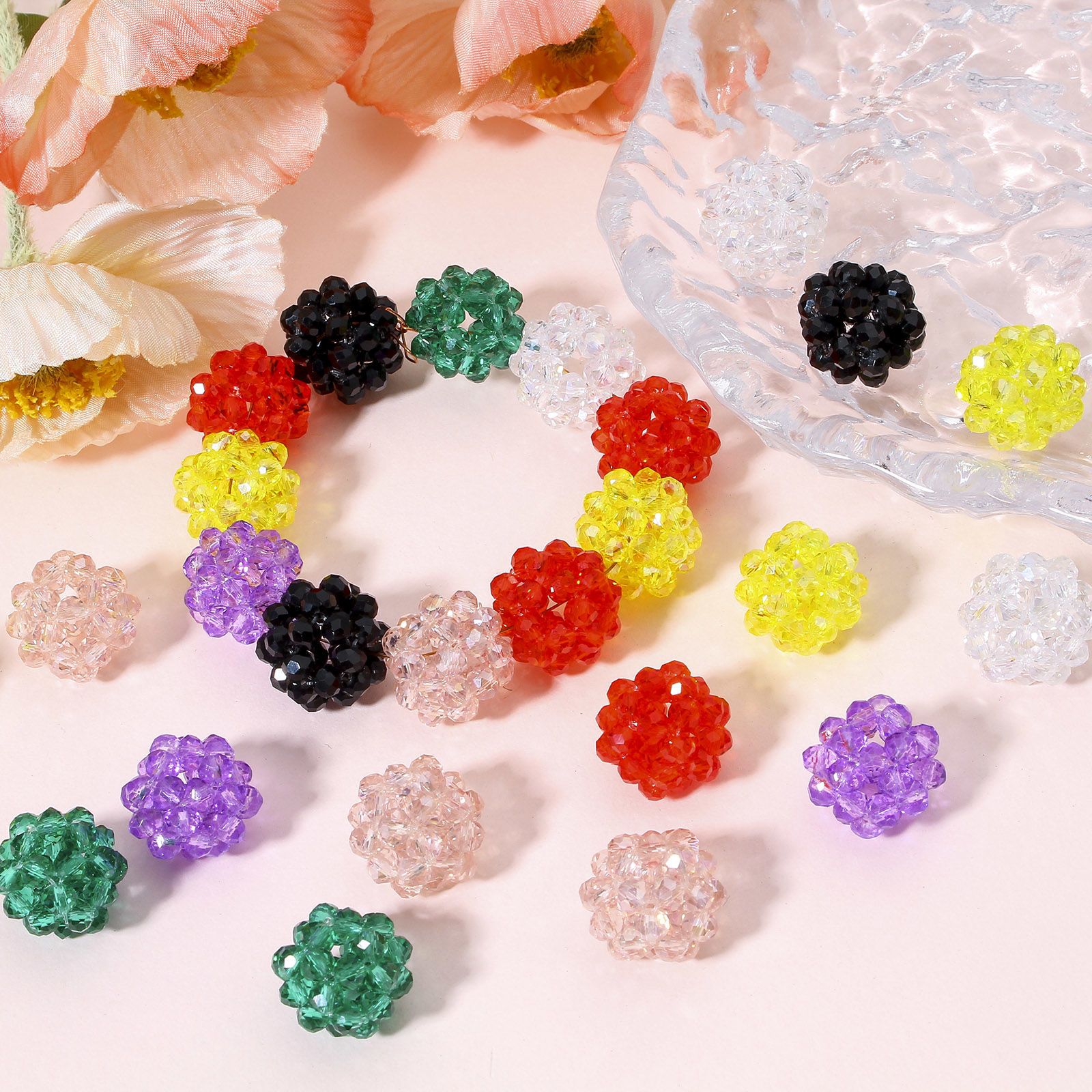 Imagen de 5 Unidades Vidrio Cuentas para la Fabricación de Joyas con Dijes de Bricolaje Bola, Multicolor Aprox 17mm x 15mm, Agujero: Aprox 2.4mm