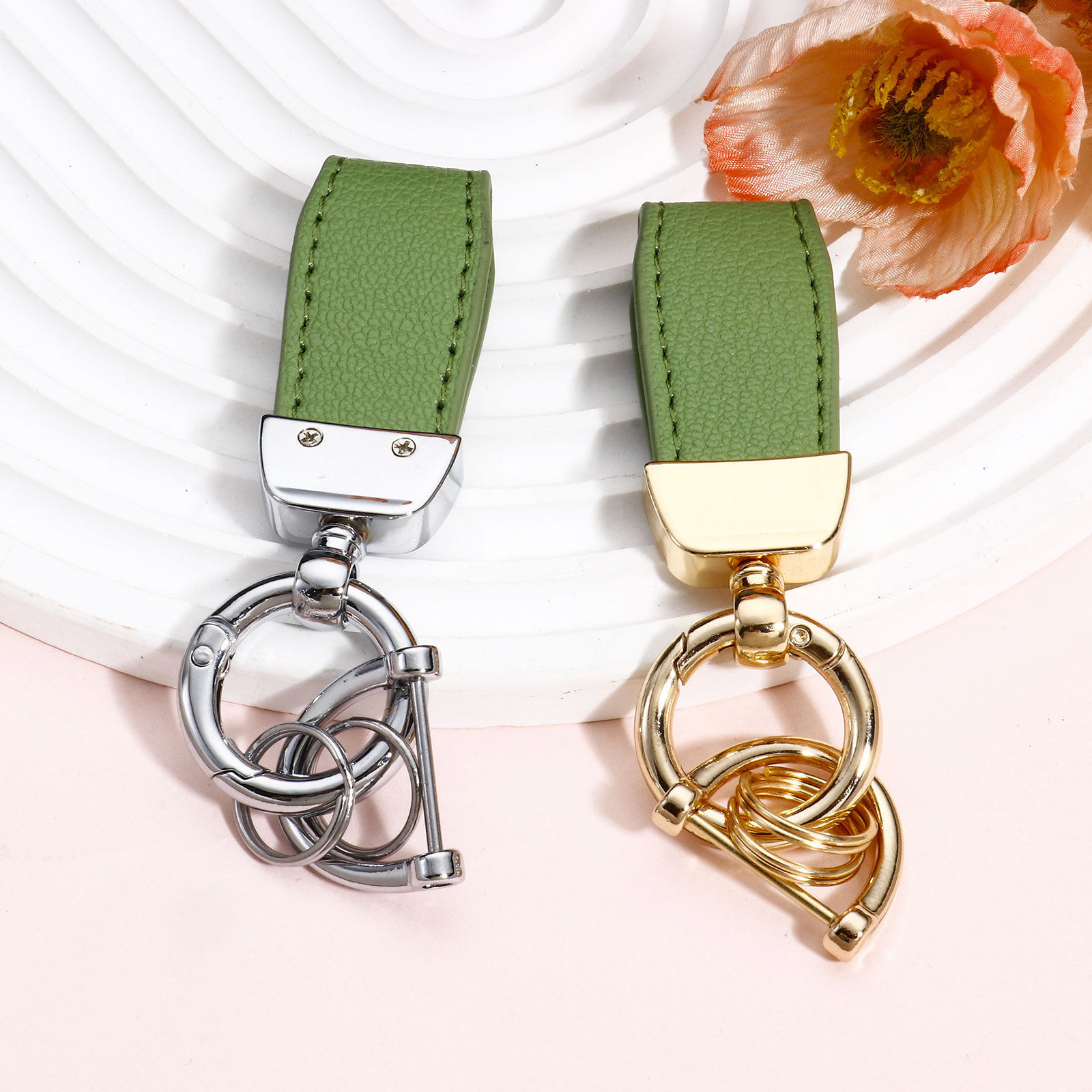 Picture of Zinc Based Alloy & PU Keychain & Keyring Rectangle 10cm x 2.8cm
