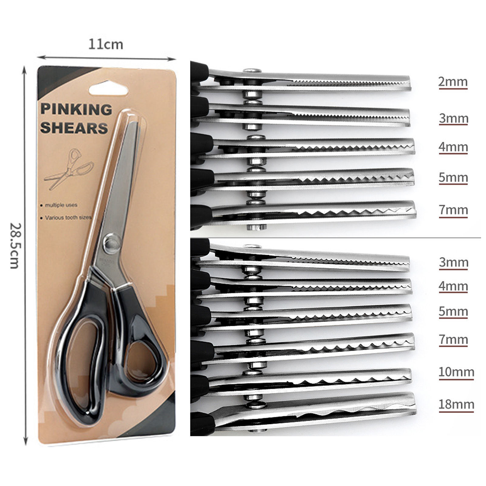 Picture of Stainless Steel & Plastic Triangle Teeth Lace Cloth Crafts Dressmaking Zig Zag Cut Tailor's Scissors Sewing Shears Silver Tone Black 23.5cm x 8.8cm