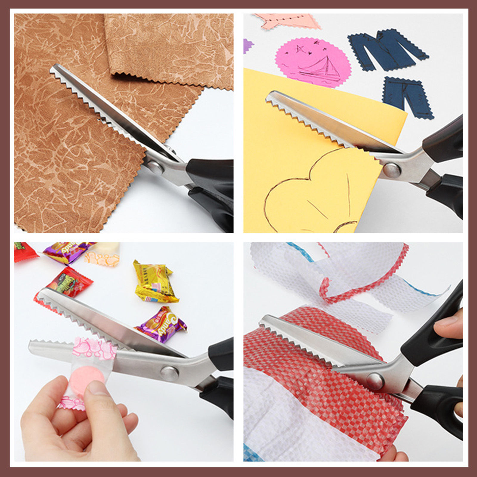 Picture of Stainless Steel & Plastic Triangle Teeth Lace Cloth Crafts Dressmaking Zig Zag Cut Tailor's Scissors Sewing Shears Silver Tone Black 23.5cm x 8.8cm