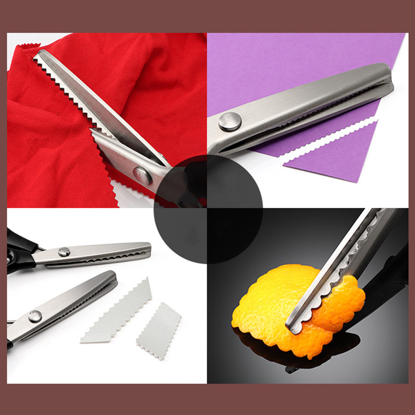 Picture of Stainless Steel & Plastic Triangle Teeth Lace Cloth Crafts Dressmaking Zig Zag Cut Tailor's Scissors Sewing Shears Silver Tone Black 23.5cm x 8.8cm