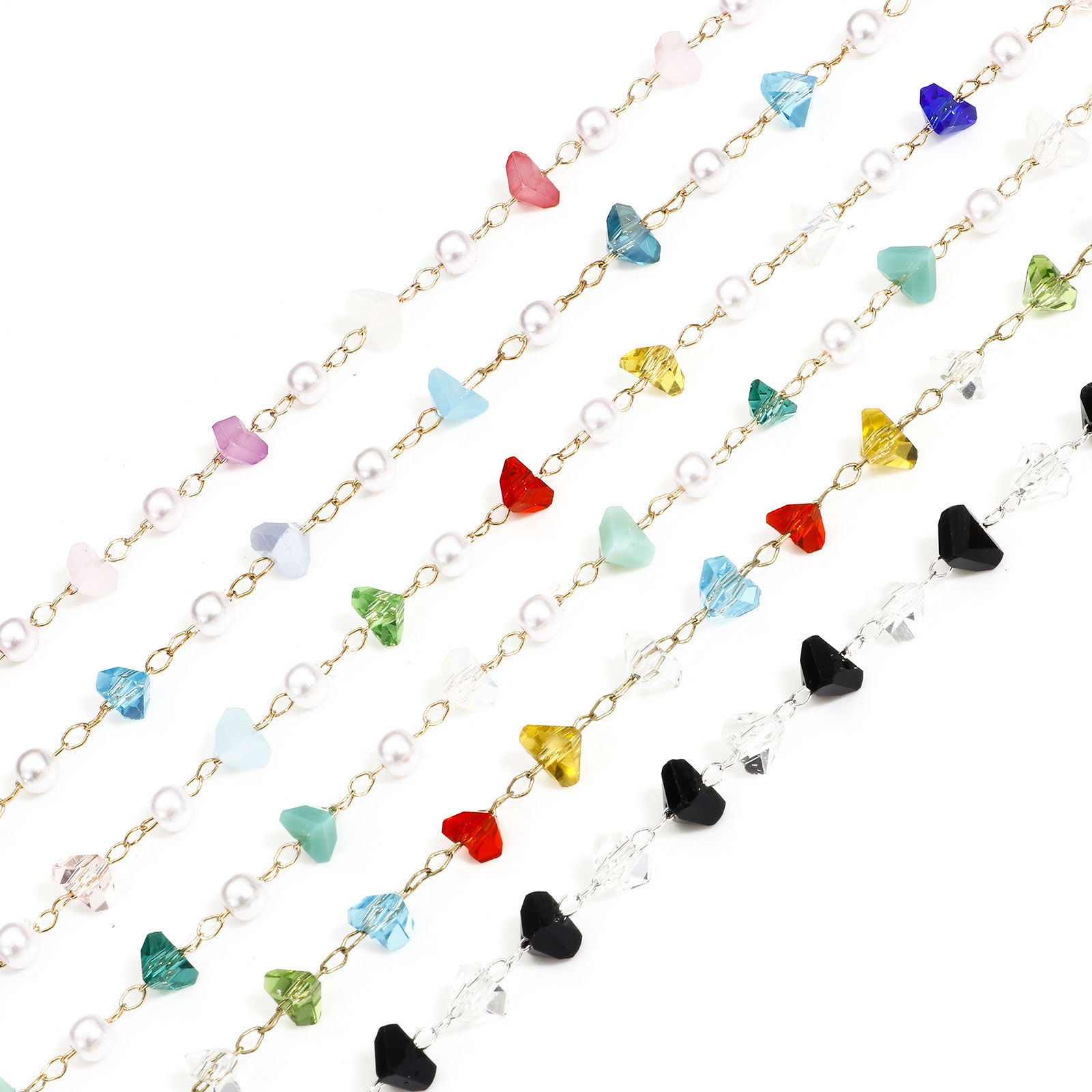Bild von 1 Meter Kupfer + Glas Gliederkette Kette Silberfarbe Bunt Unregelmäßig 6mm