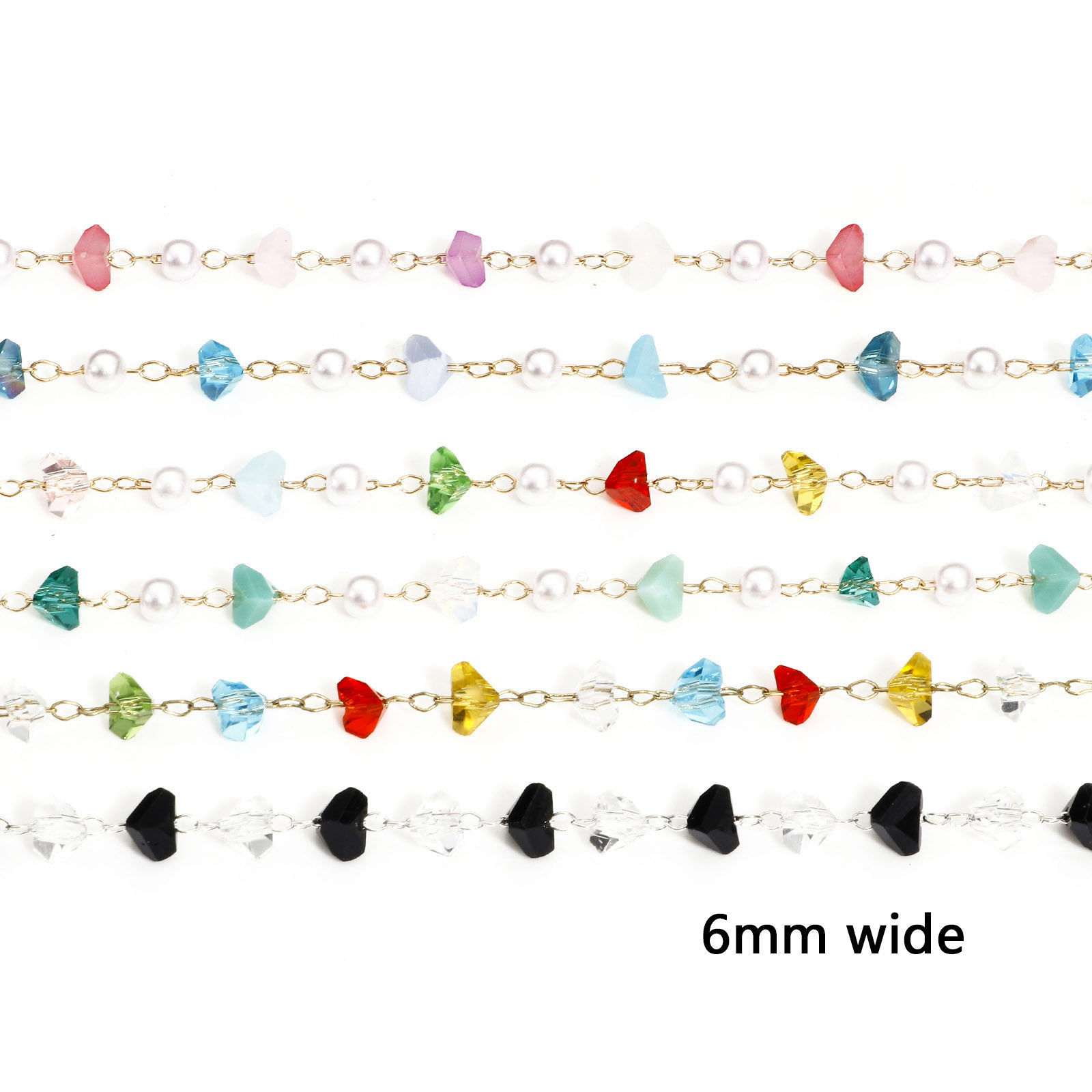 Bild von 1 Meter Kupfer + Glas Gliederkette Kette Silberfarbe Bunt Unregelmäßig 6mm