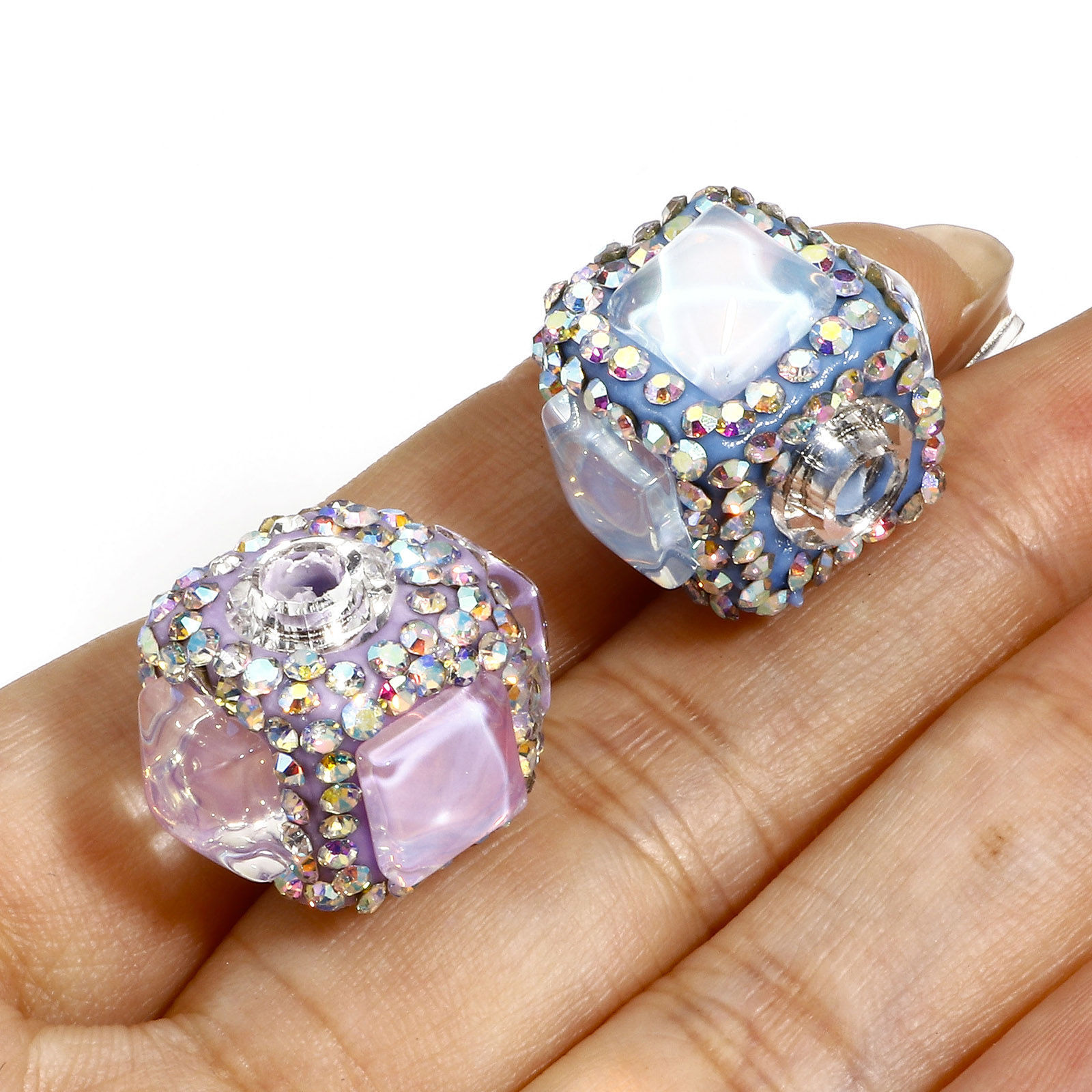 Imagen de 1 Unidad Arcilla Cuentas para la Fabricación de Joyas con Dijes de Bricolaje Cubo Multicolor Con Brillantito 22mm x 18mm, Agujero: Aprox 3.4mm