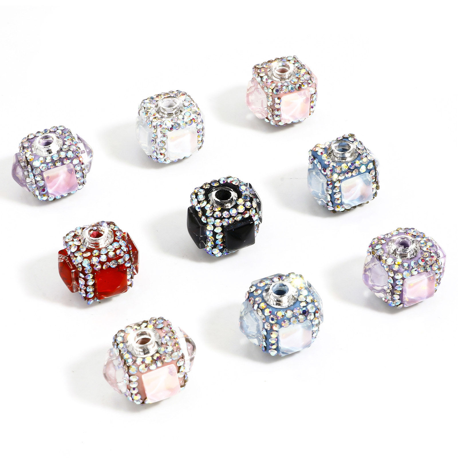 Imagen de 1 Unidad Arcilla Cuentas para la Fabricación de Joyas con Dijes de Bricolaje Cubo Multicolor Con Brillantito 22mm x 18mm, Agujero: Aprox 3.4mm