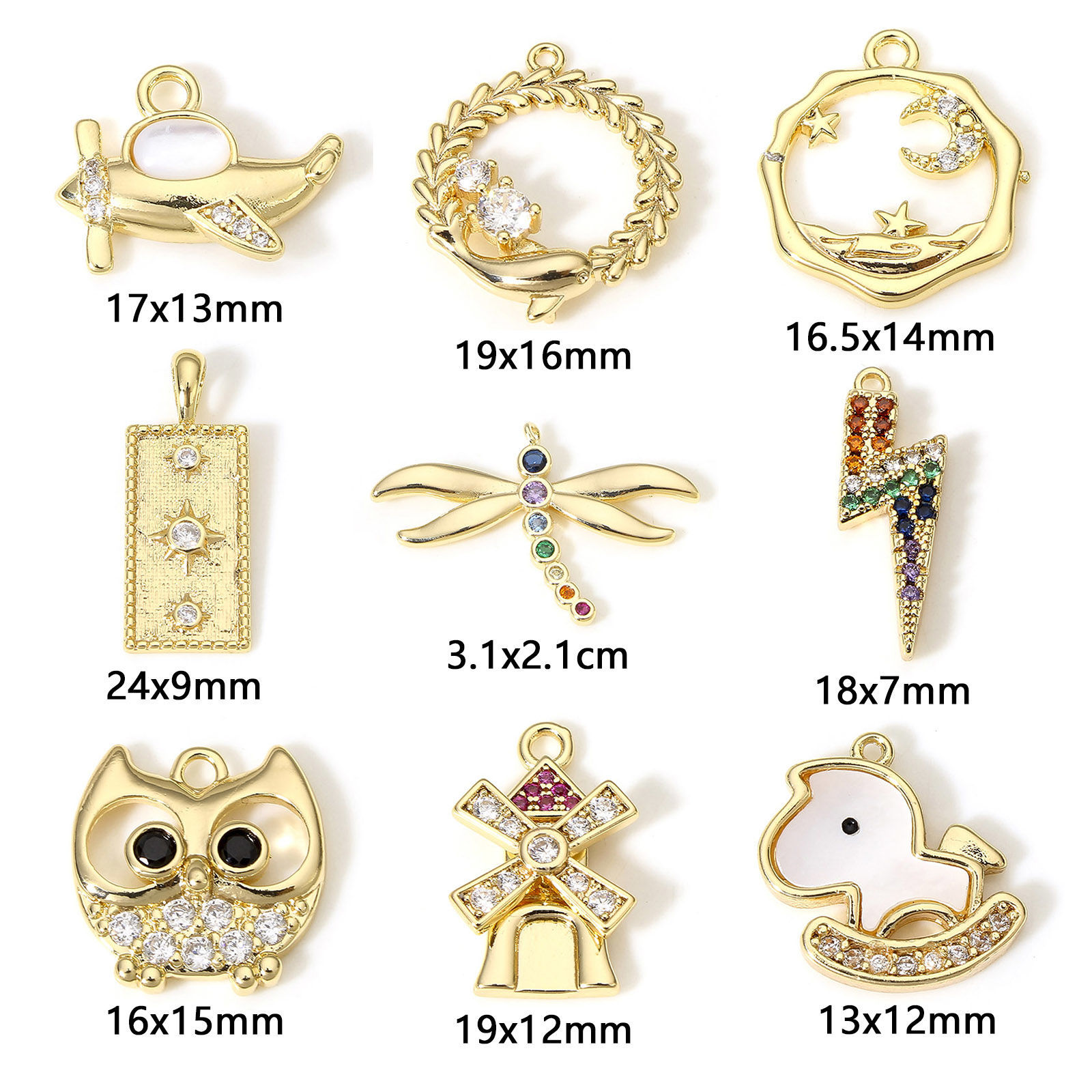 Picture of Brass Charms 18K Real Gold Plated Micro Pave