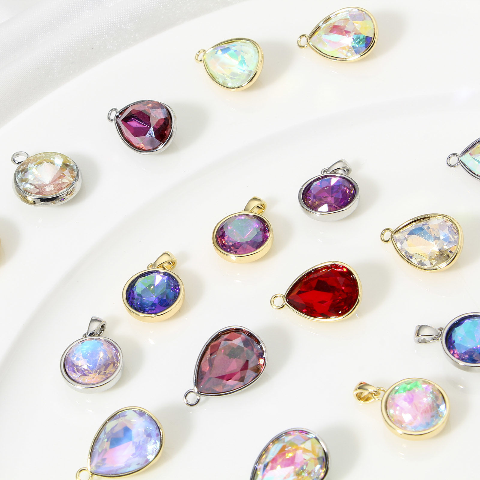Picture of Brass & Cubic Zirconia Geometric Charms Real Gold Plated