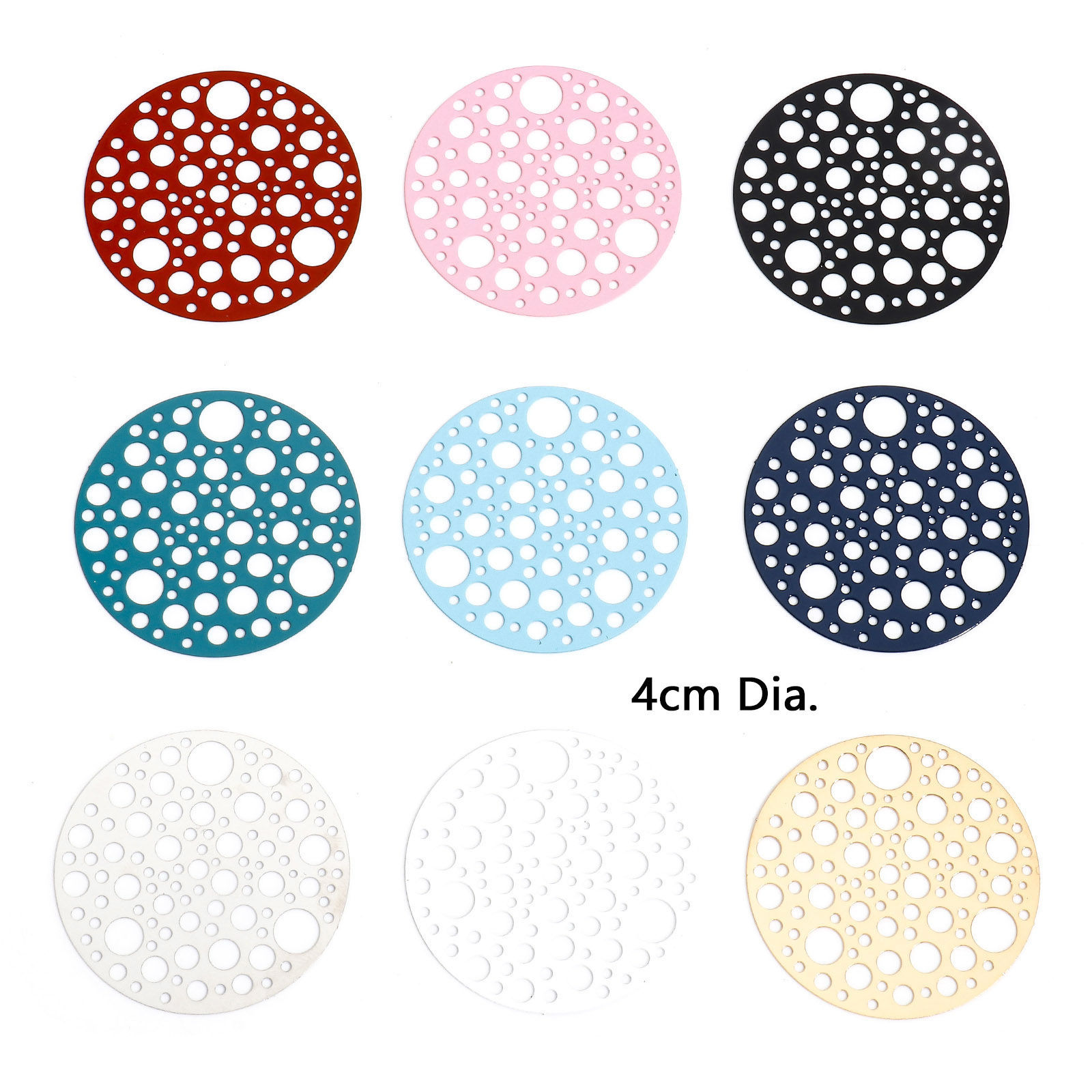 Imagen de 5 Unidades Hierro Filigrana Estampación Conectores Dijes Colgantes Ronda Multicolor Hueco 4cm Dia