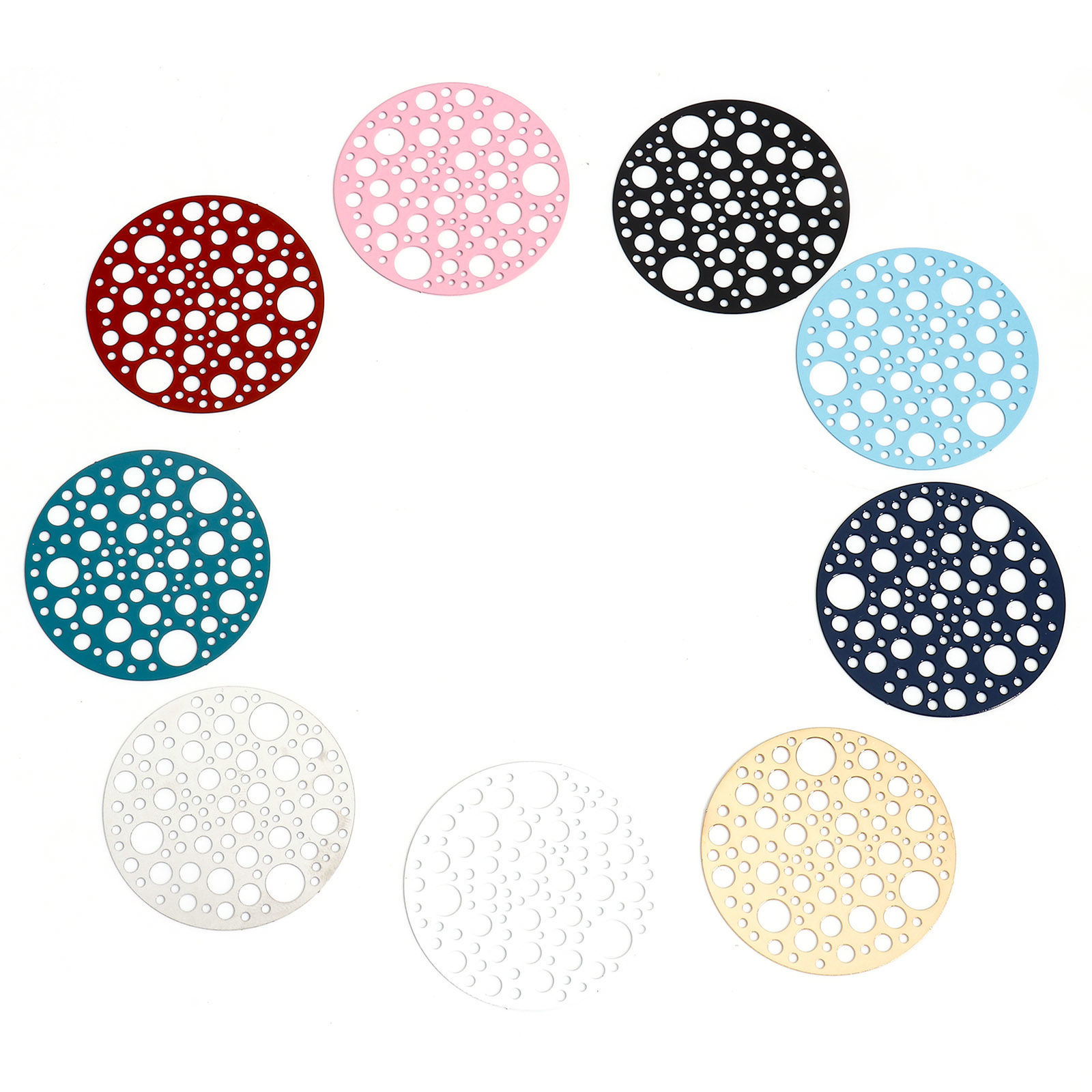 Imagen de 5 Unidades Hierro Filigrana Estampación Conectores Dijes Colgantes Ronda Multicolor Hueco 4cm Dia