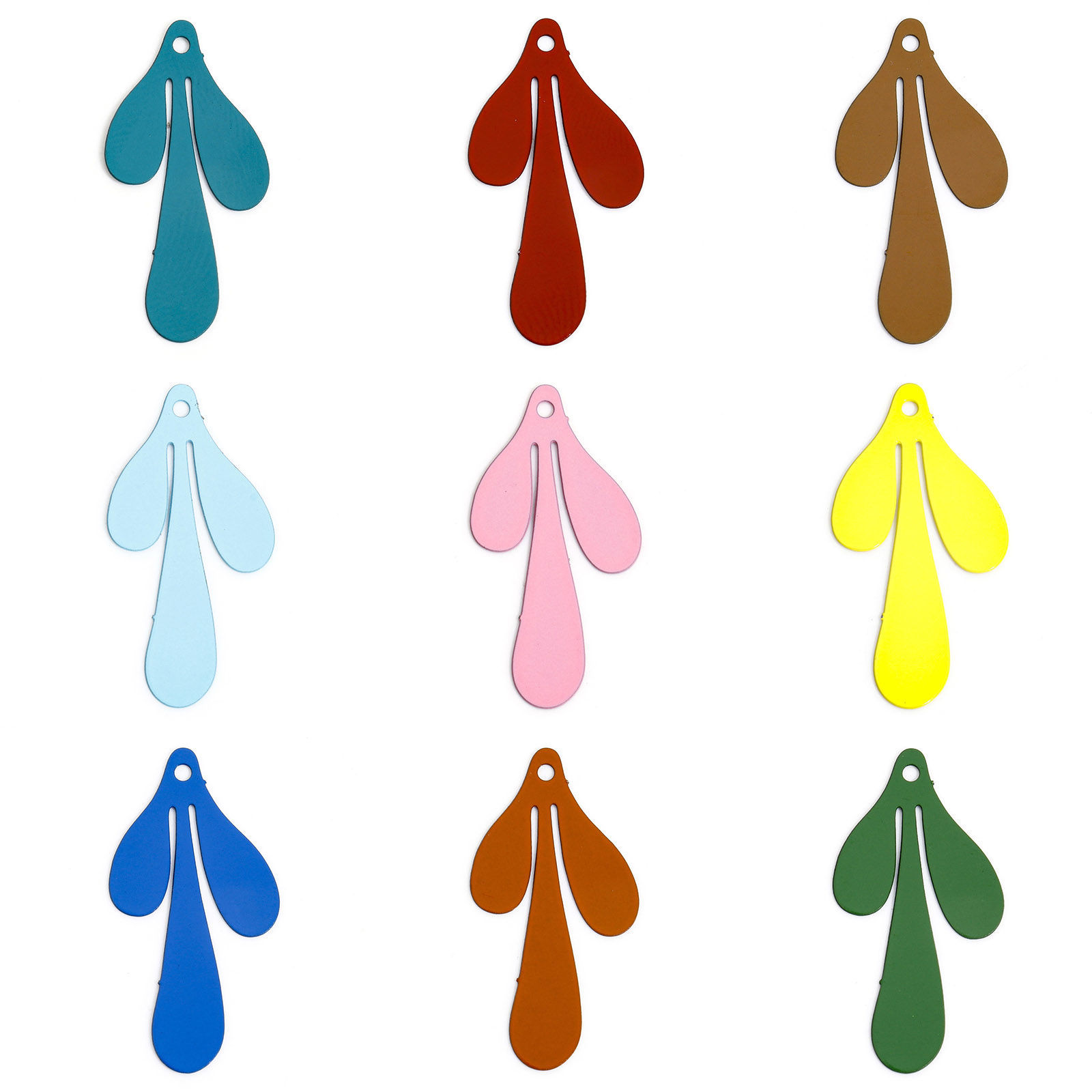 Picture of Iron Based Alloy Painted Filigree Stamping Charms Multicolor Drop Leaf 26mm x 13mm