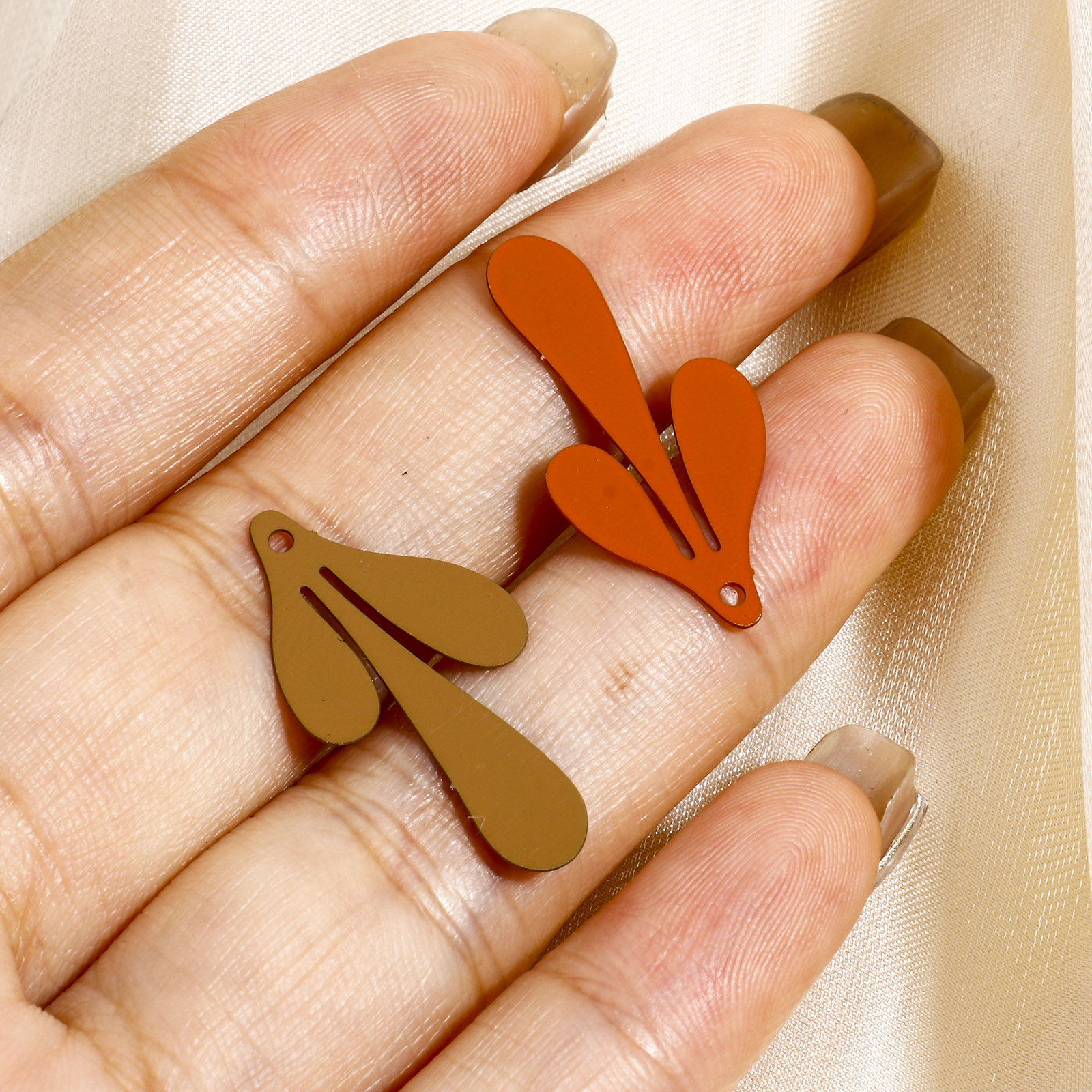 Picture of Iron Based Alloy Painted Filigree Stamping Charms Multicolor Drop Leaf 26mm x 13mm