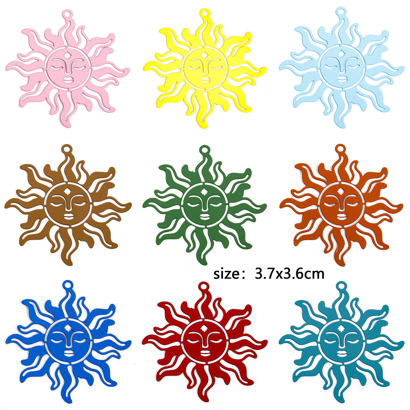 Изображение 10 ШТ Железный Сплав(Без Кадмия) Филигранные цветок железа Подвески Разноцветный Солнце ажурная резьба 3.7см x 3.6см