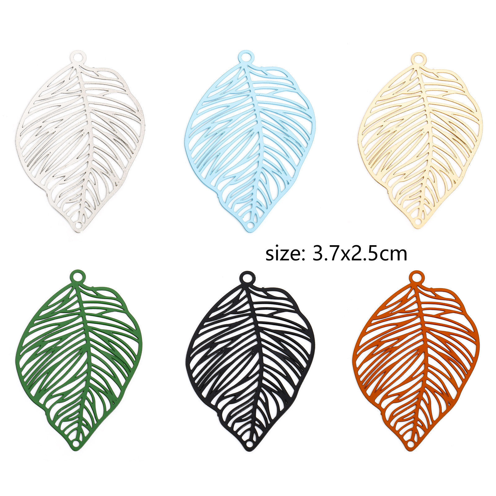 Picture of Iron Based Alloy Painted Filigree Stamping Connectors Charms Pendants Multicolor Leaf Hollow 3.7cm x 2.5cm