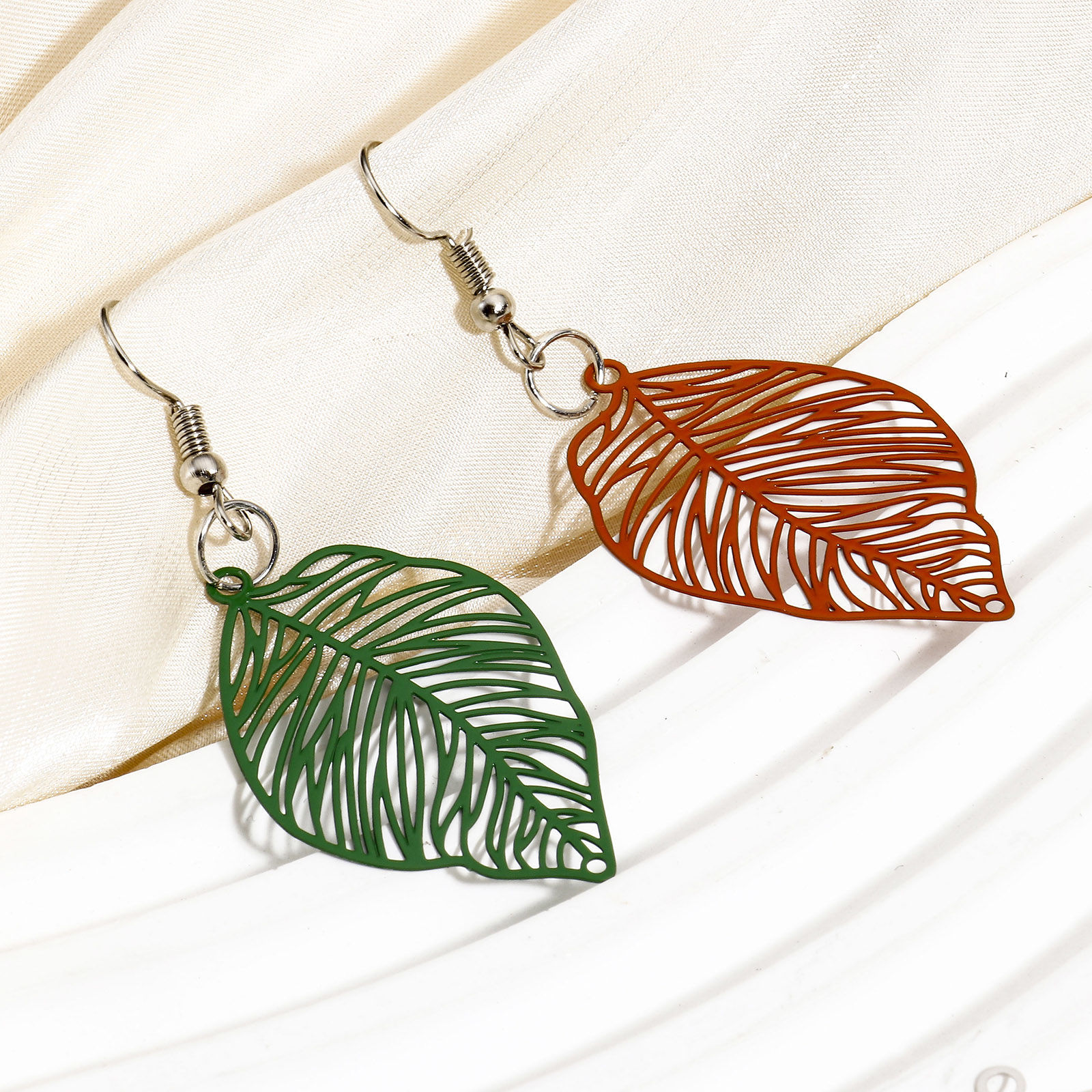 Picture of Iron Based Alloy Painted Filigree Stamping Connectors Charms Pendants Multicolor Leaf Hollow 3.7cm x 2.5cm