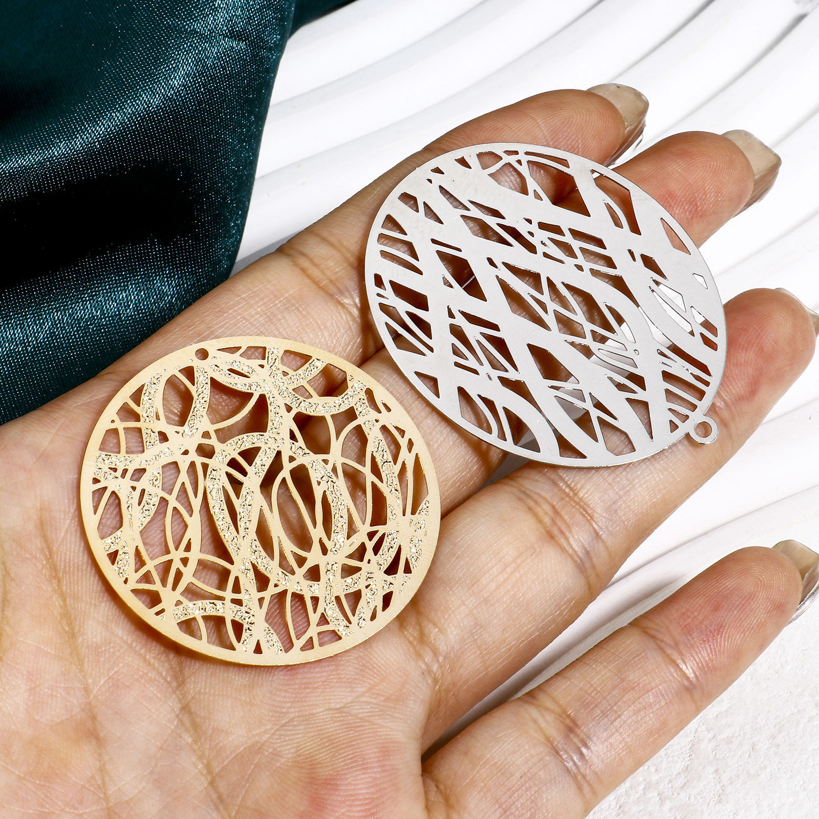 Picture of Iron Based Alloy Filigree Stamping Pendants Multicolor Texture Sparkledust
