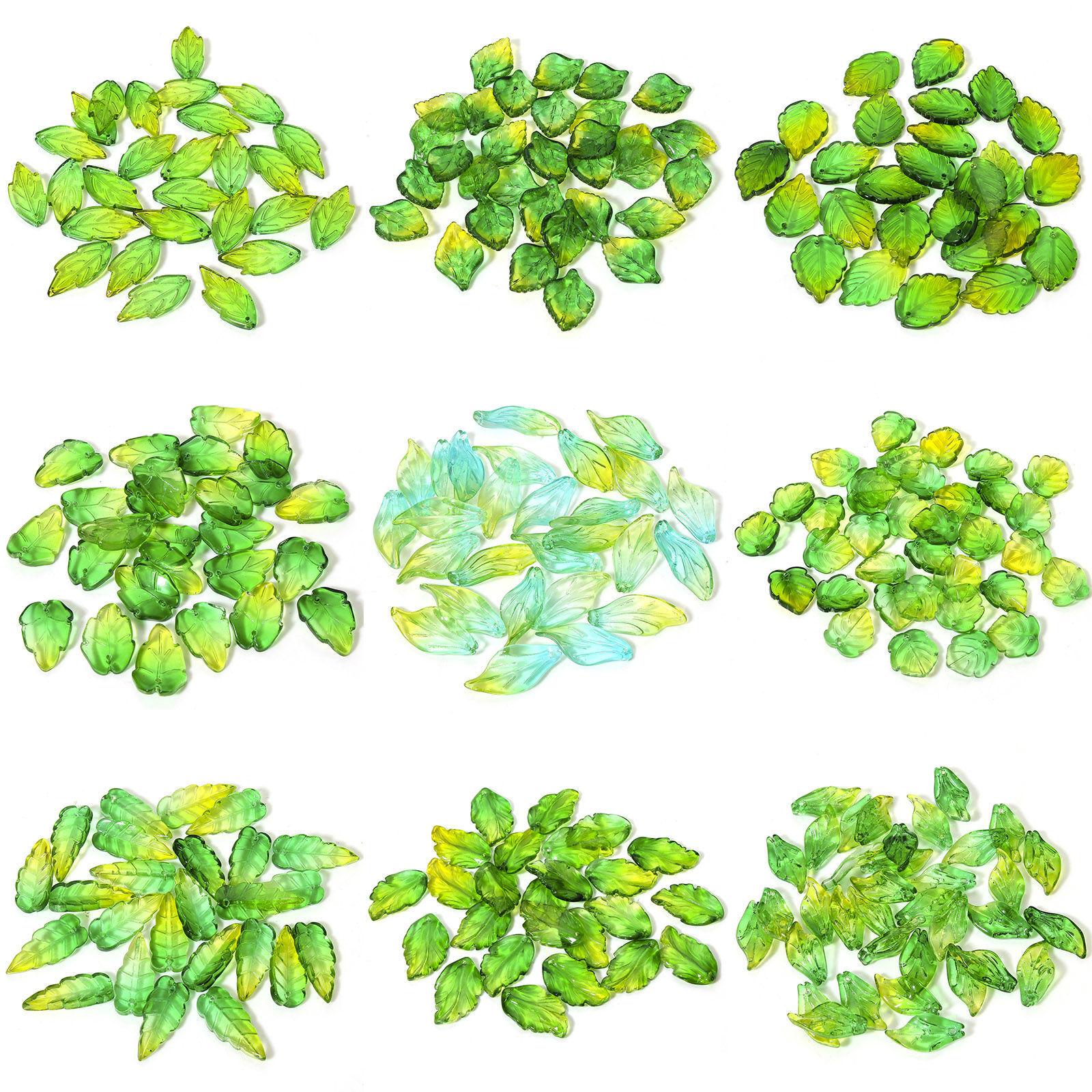 Picture of Lampwork Glass Charms Green & Yellow Leaf Gradient Color