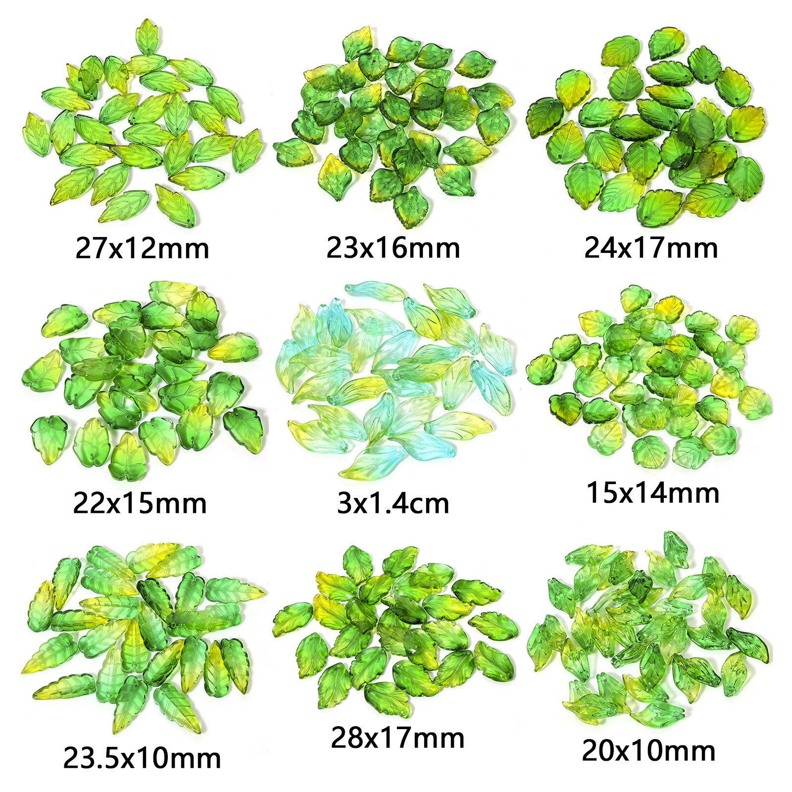 Picture of Lampwork Glass Charms Green & Yellow Leaf Gradient Color