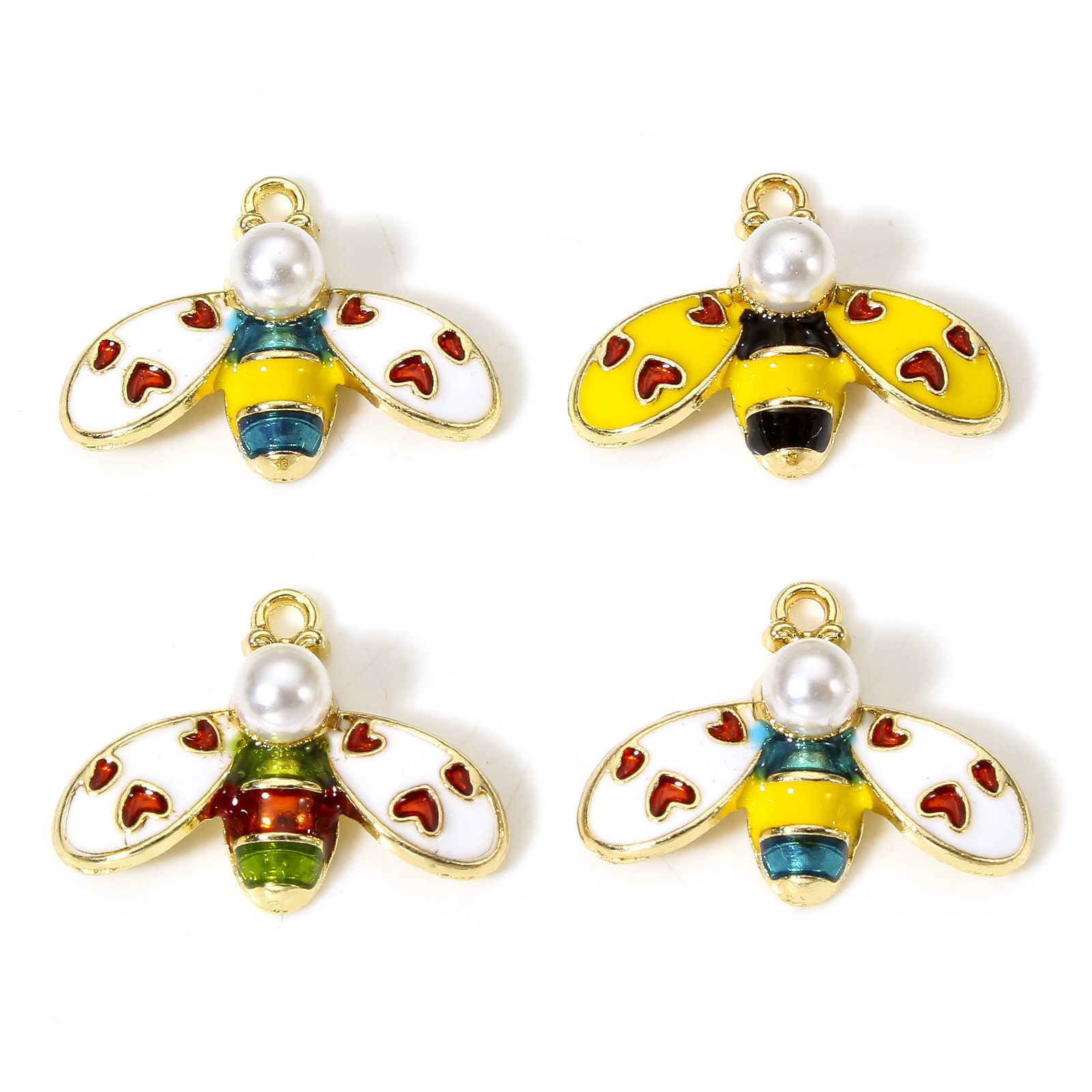 Picture of Zinc Based Alloy Insect Charms Gold Plated Multicolor Bee Animal Heart Enamel 23mm x 17mm