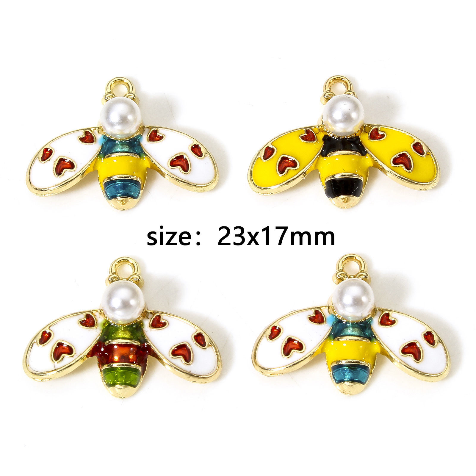Picture of Zinc Based Alloy Insect Charms Gold Plated Multicolor Bee Animal Heart Enamel 23mm x 17mm