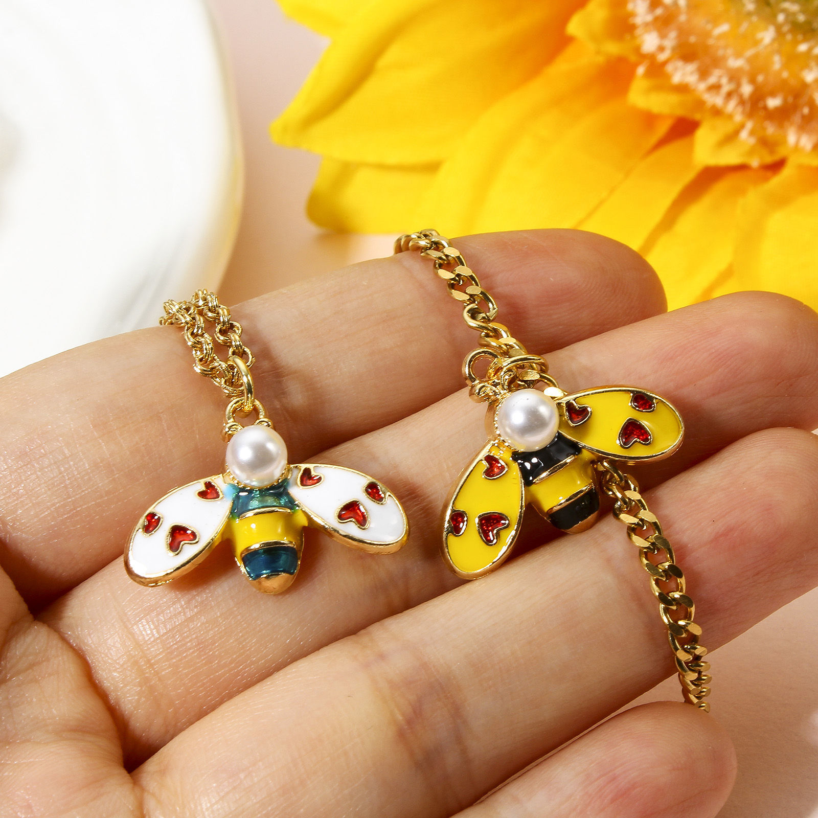 Picture of Zinc Based Alloy Insect Charms Gold Plated Multicolor Bee Animal Heart Enamel 23mm x 17mm