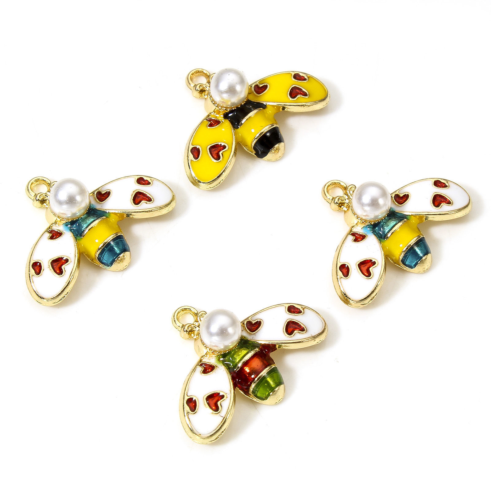 Picture of Zinc Based Alloy Insect Charms Gold Plated Multicolor Bee Animal Heart Enamel 23mm x 17mm