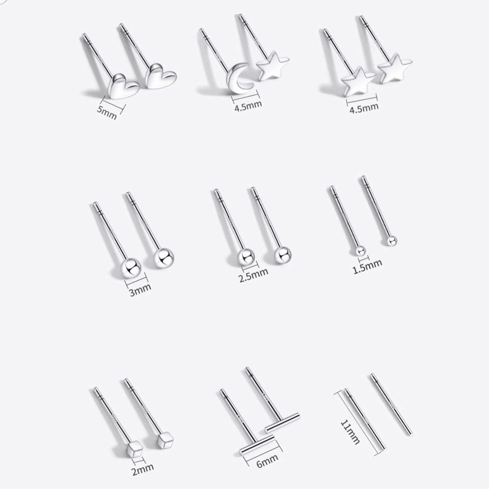 Picture of Sterling Silver Ear Post Stud Earrings Silver Color Geometric 11mm, Post/ Wire Size: (21 gauge)
