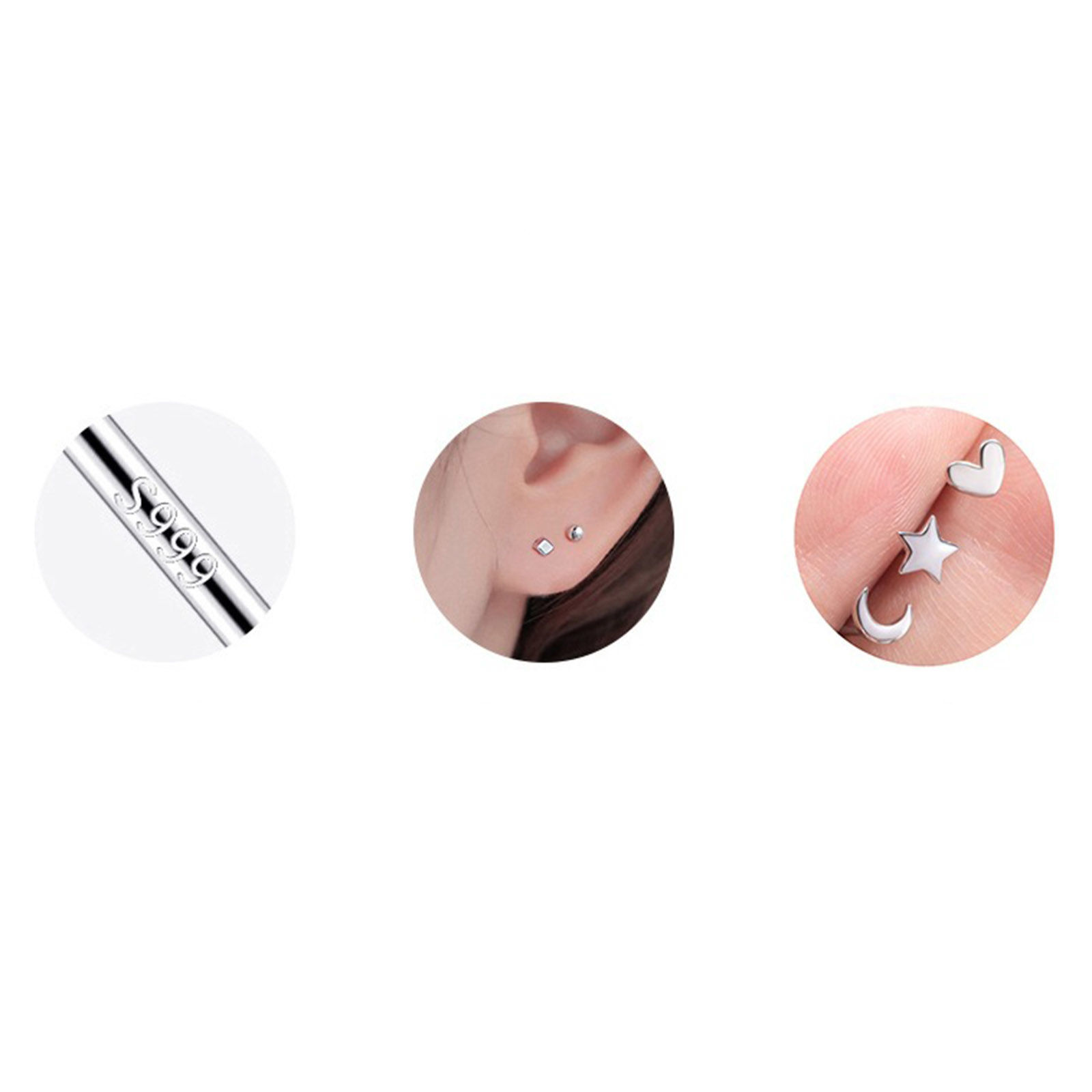 Picture of Sterling Silver Ear Post Stud Earrings Silver Color Geometric 11mm, Post/ Wire Size: (21 gauge)