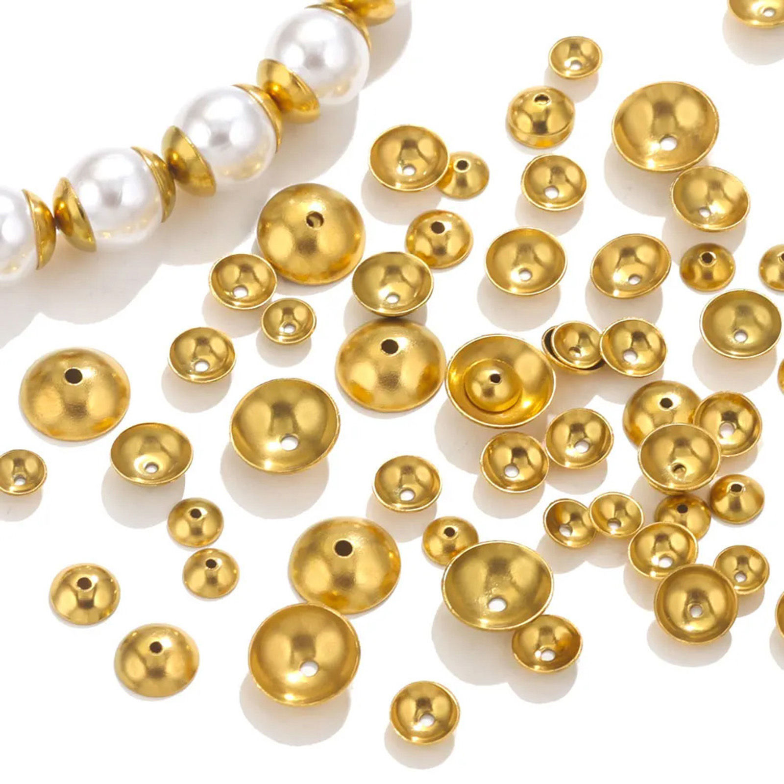Imagen de 20 Unidades 304 Acero Inoxidable Tapón de cuentas Ronda Chapado en Oro de 18K