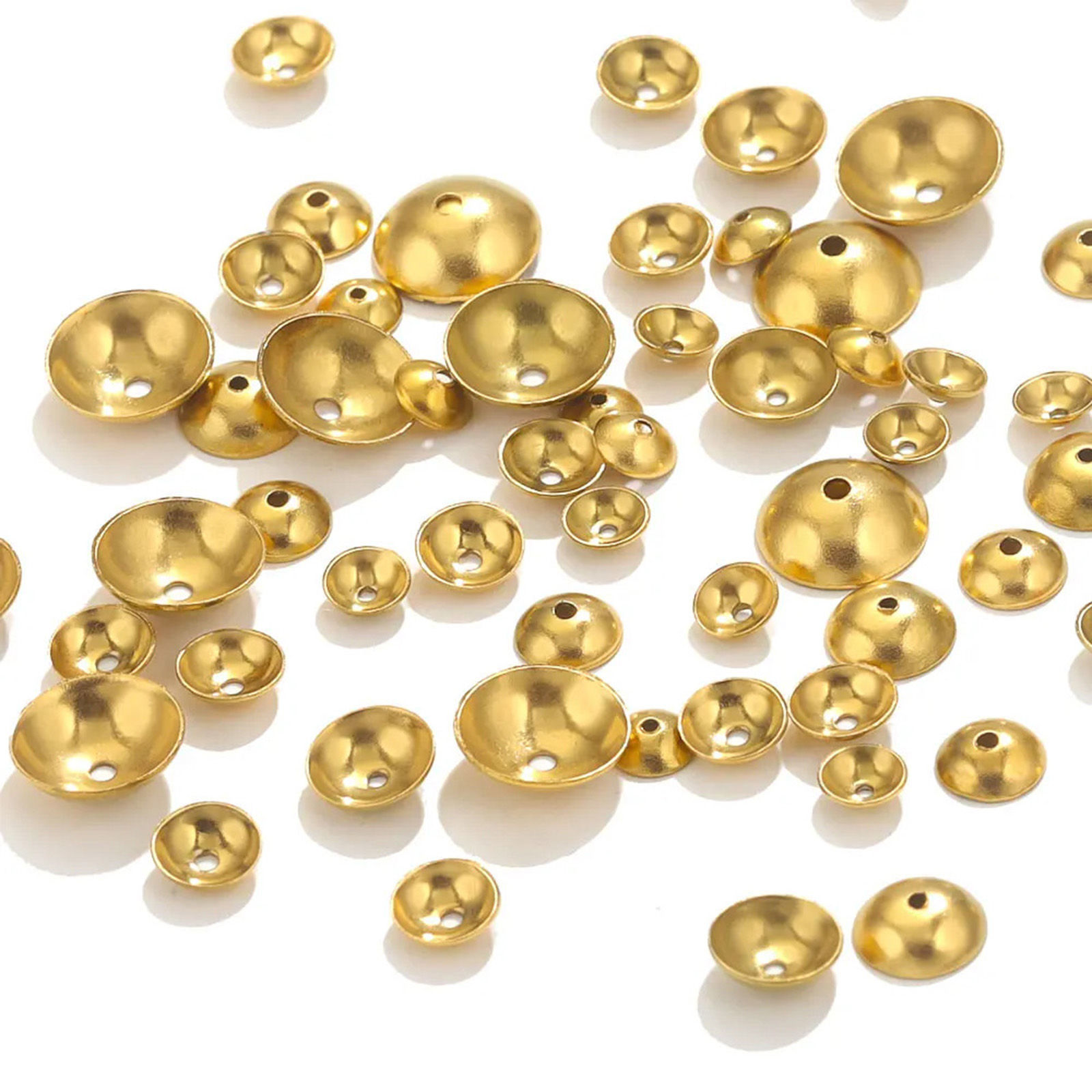 Imagen de 20 Unidades 304 Acero Inoxidable Tapón de cuentas Ronda Chapado en Oro de 18K