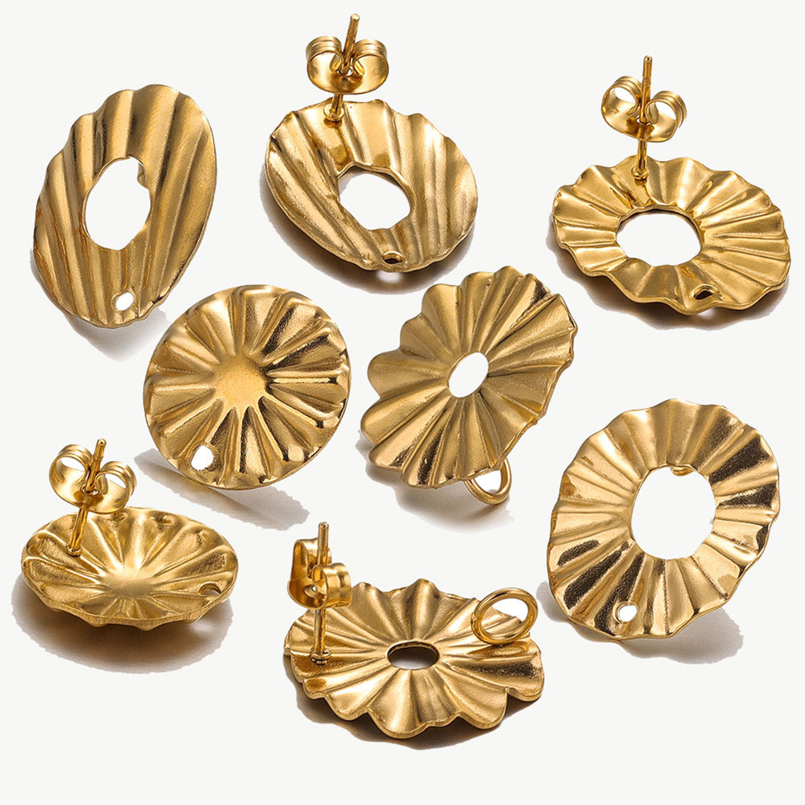 Image de 10 Pcs Boucle d'Oreille à Tige avec Accessoires de Connecteur de Boucle en 304 Acier Inoxydable Géométrique Gaufrage avec Embouts Epaisseur de Fil: (20 gauge)