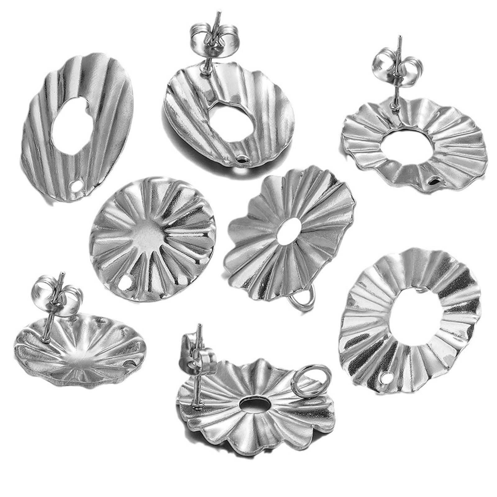 Image de 10 Pcs Boucle d'Oreille à Tige avec Accessoires de Connecteur de Boucle en 304 Acier Inoxydable Géométrique Gaufrage avec Embouts Epaisseur de Fil: (20 gauge)
