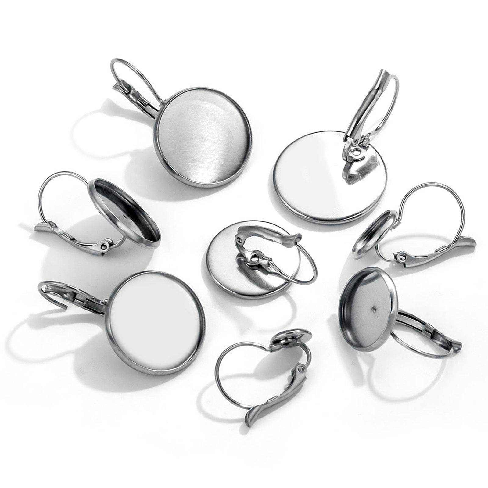 Bild von 10 Stück 304 Edelstahl Leverback Ohrringe Rund Cabochon Fassung