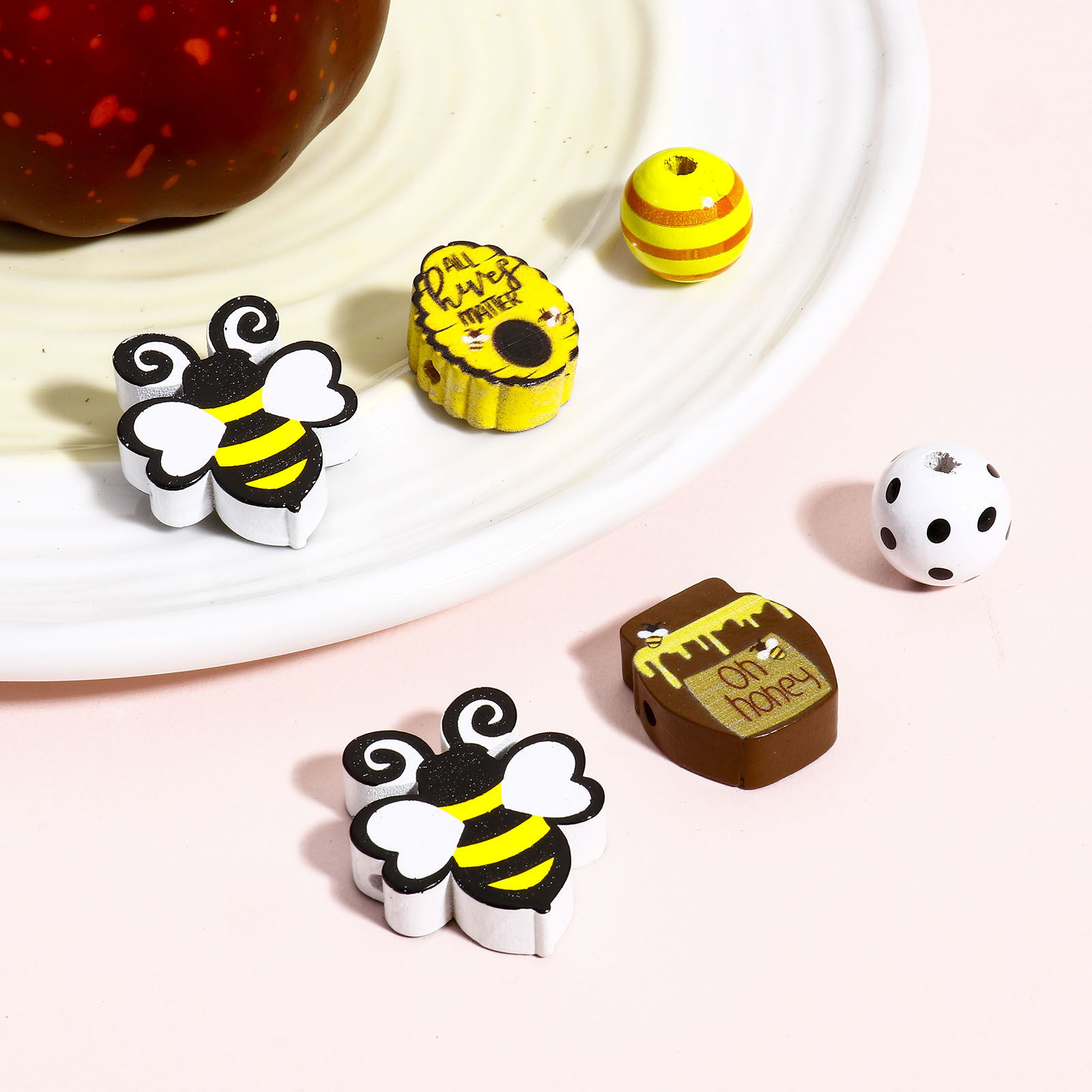 Picture of Natural Wood Spacer Beads For DIY Jewelry Making Bee Animal Multicolor