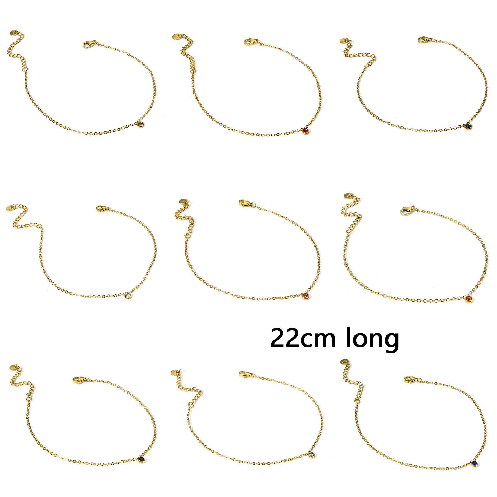 Image de 1 Pièce Chaînes de Cheville en 304 Acier Inoxydable Placage sous Vide Chaîne Maille Forçat Plaqué Or 18K Rond 22cm long