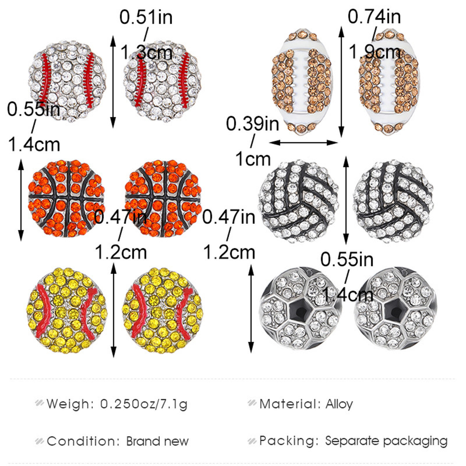 Picture of Sport Ear Post Stud Earrings Volleyball Multicolour Cubic Zirconia