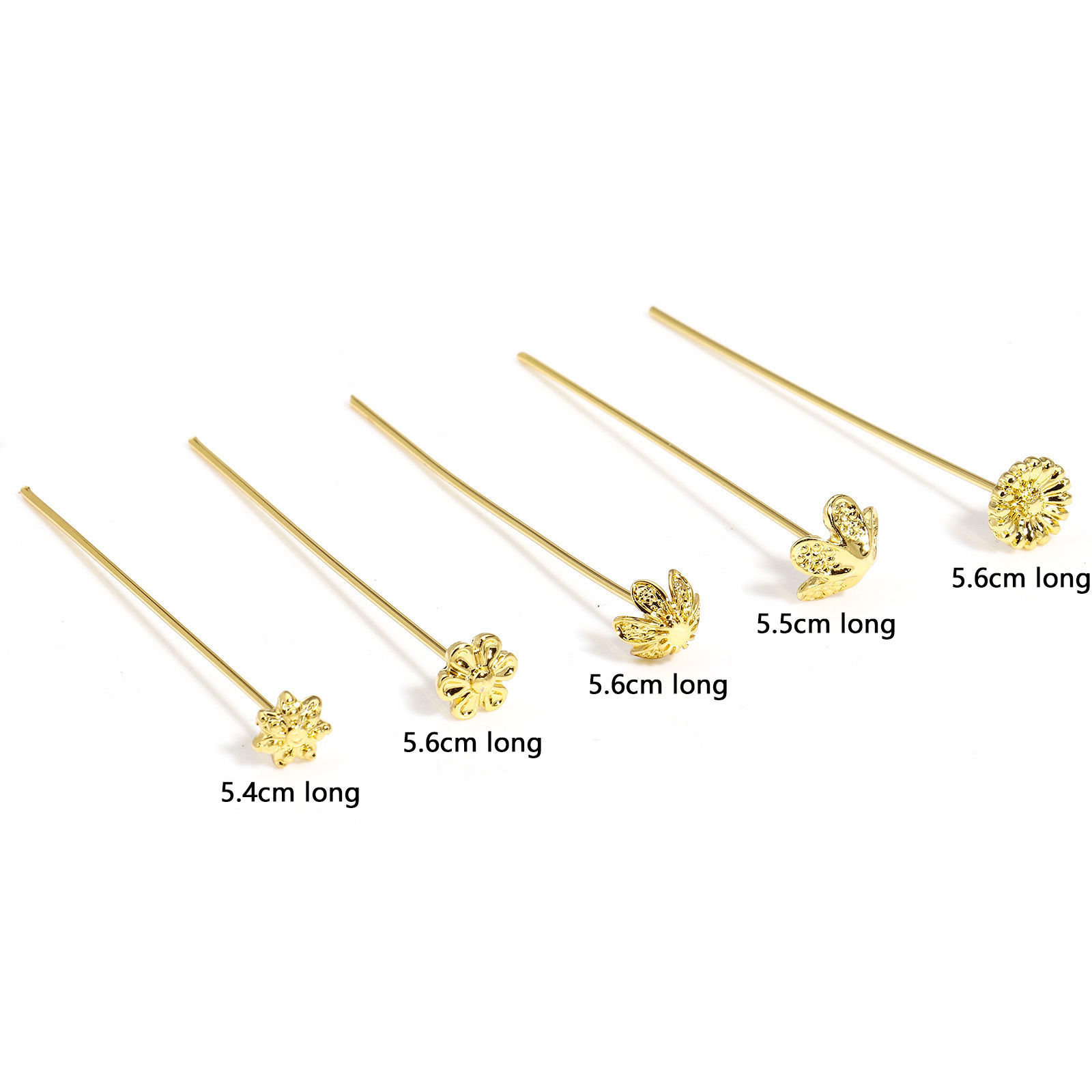 Bild von 5 Stück (19 gauge) Messing Kopfstifte Blumen 18K Echtgold plattiert