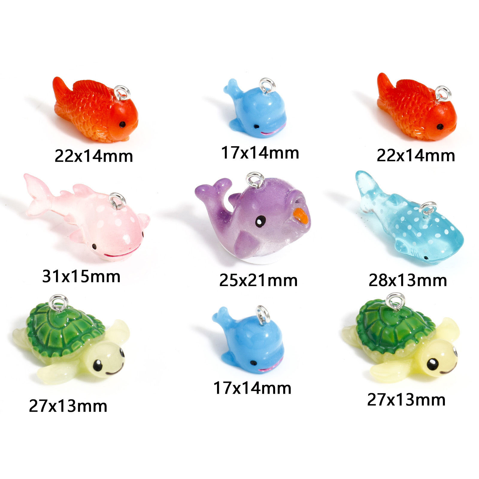 Image de 5 Pcs Breloques Bijoux d'Océan en Résine 3D Argent Mat