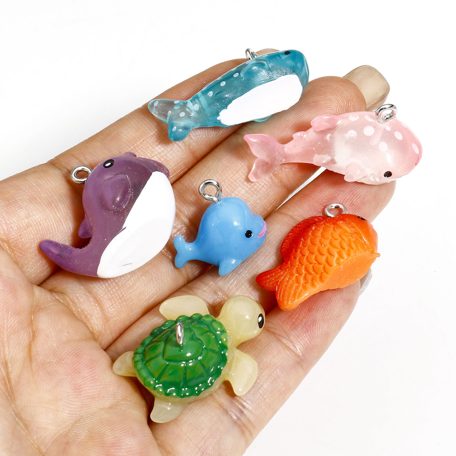 Image de 5 Pcs Breloques Bijoux d'Océan en Résine 3D Argent Mat