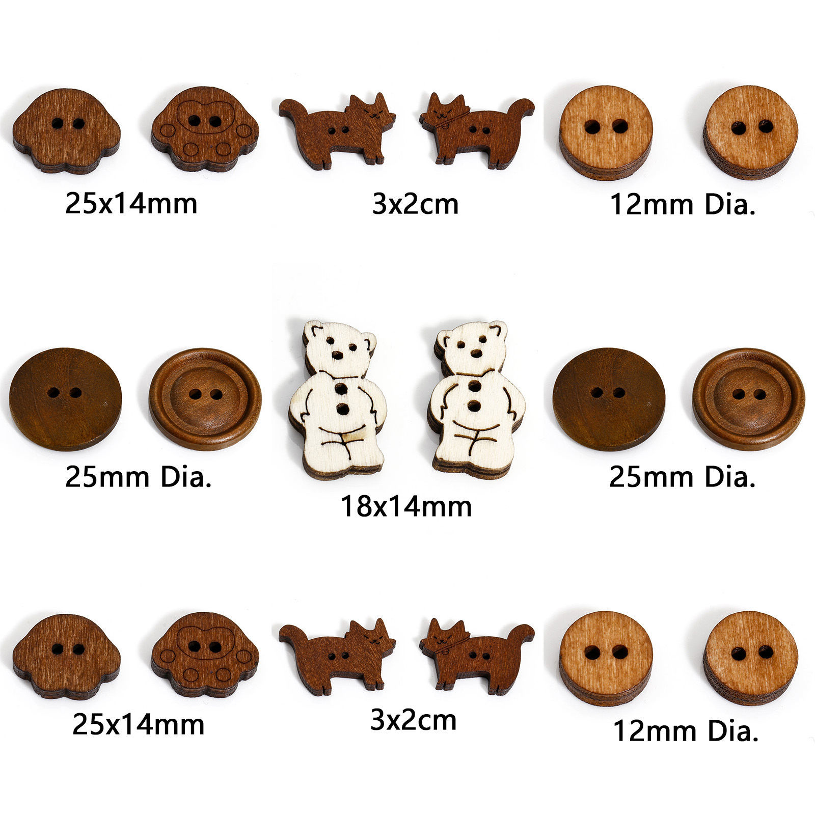 Picture of Natural Wood Buttons Scrapbooking 2 Holes Multicolor