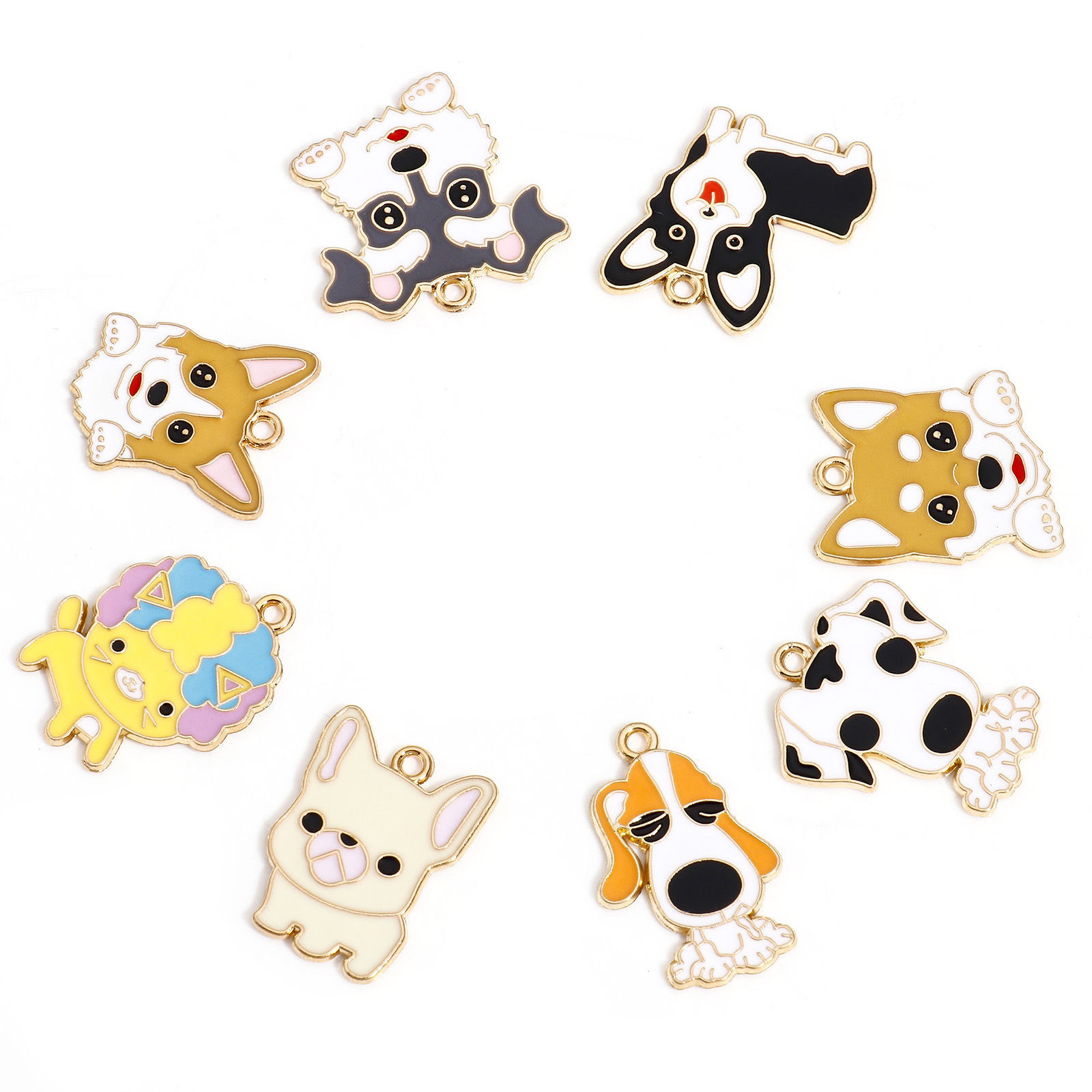 Picture of Zinc Based Alloy Charms Gold Plated Multicolor Dog Animal Cat Enamel
