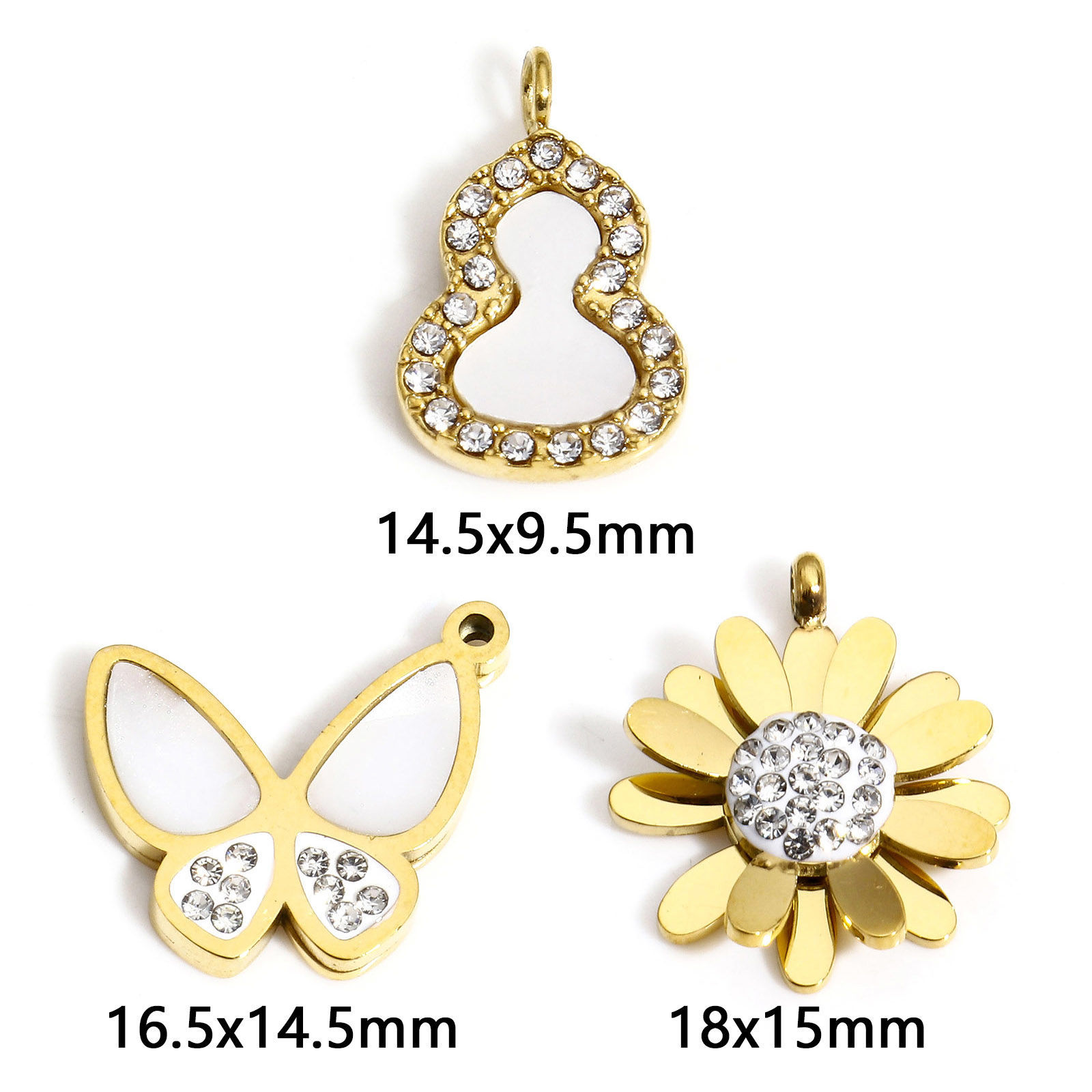 Imagen de 1 Unidad Enchapado al Vacío Ecológico 304 Acero Inoxidable Elegante Colgantes Charms Calabaza Chapado en Oro Imitación de Shell Claro Circón Artificial