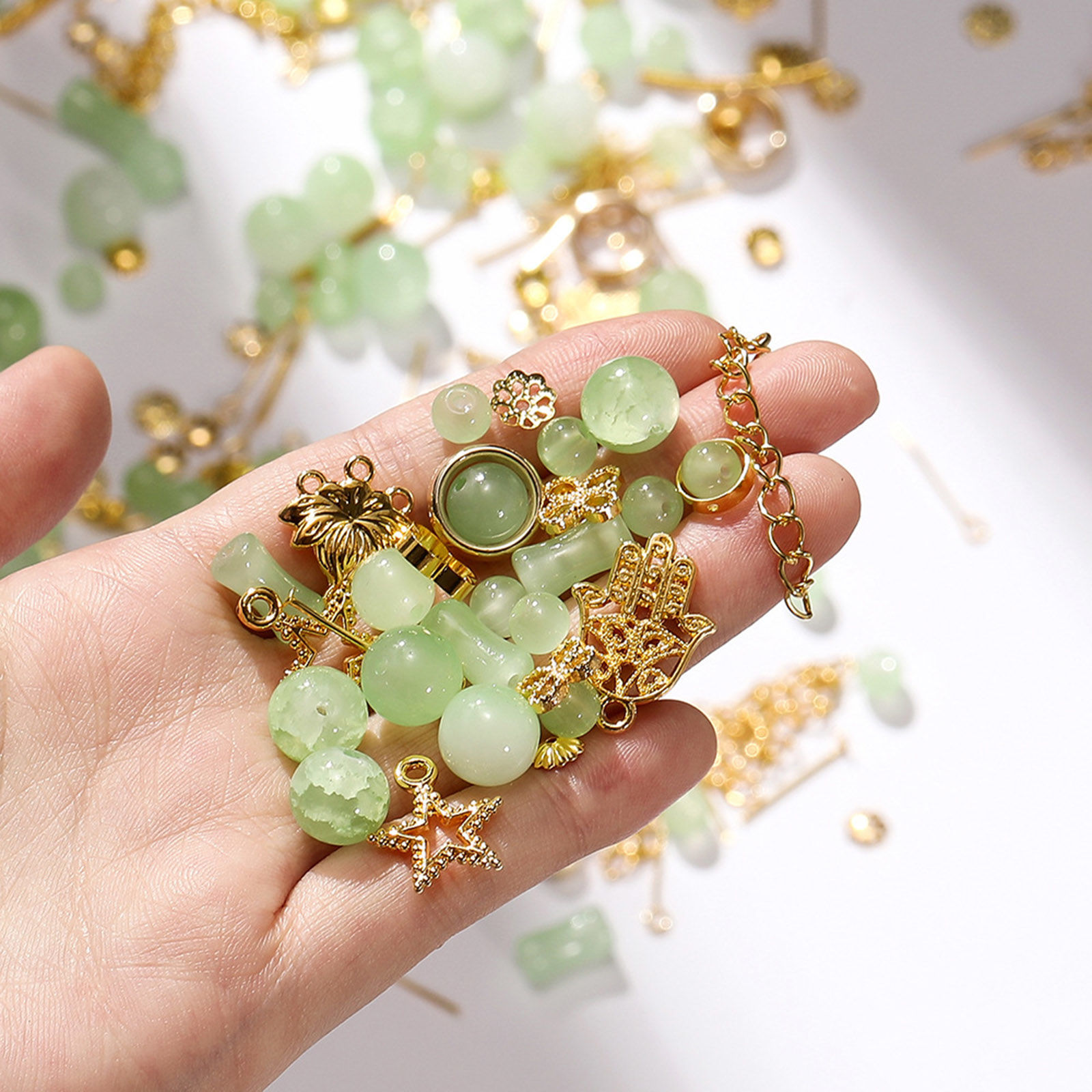 Picture of Zinc Based Alloy & Glass Beads Charms DIY Kits For Bracelet Necklace Jewelry Making Handmade Accessories At Random Mixed
