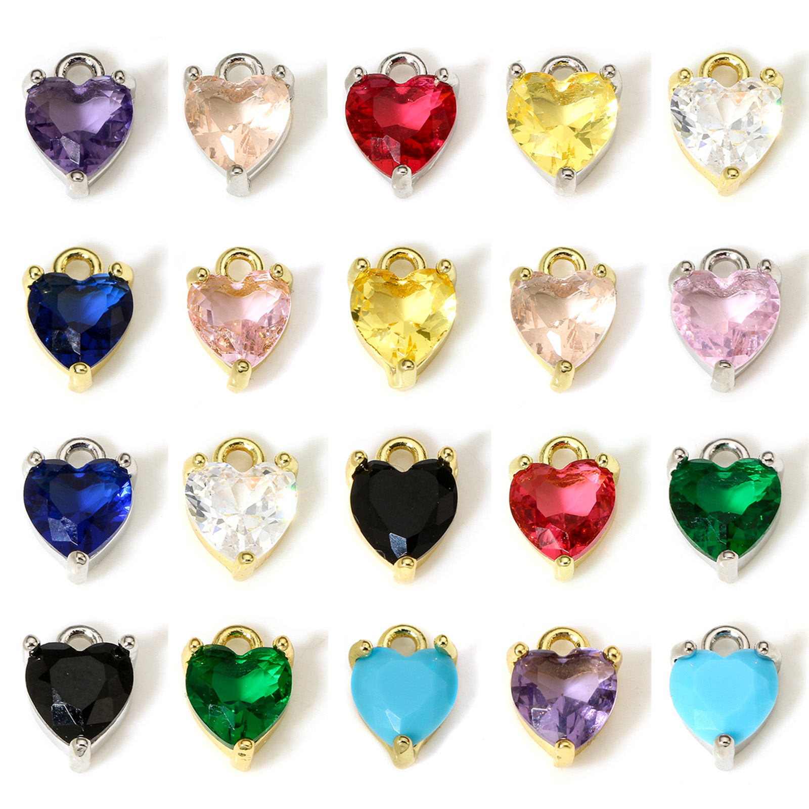 Imagen de 2 Unidades Latón & Vidrio día de San Valentín Colgantes Charms Corazón Oro Real Chapado Multicolor 9mm x 6mm