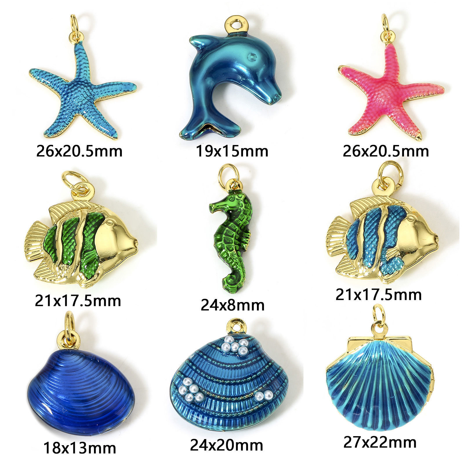 Bild von 1 Stück Messing Ozean Schmuck Charms 18K Echtgold plattiert Bunt Emaille