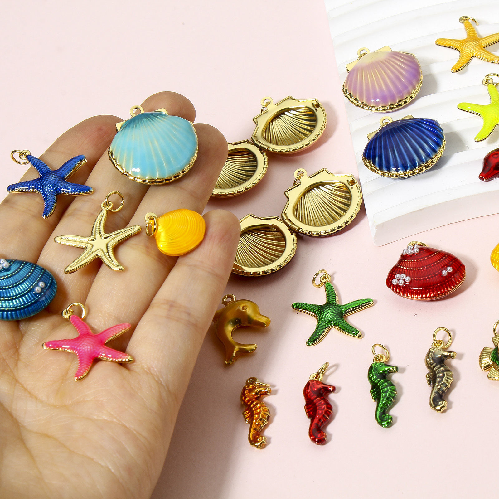 Bild von 1 Stück Messing Ozean Schmuck Charms 18K Echtgold plattiert Bunt Emaille