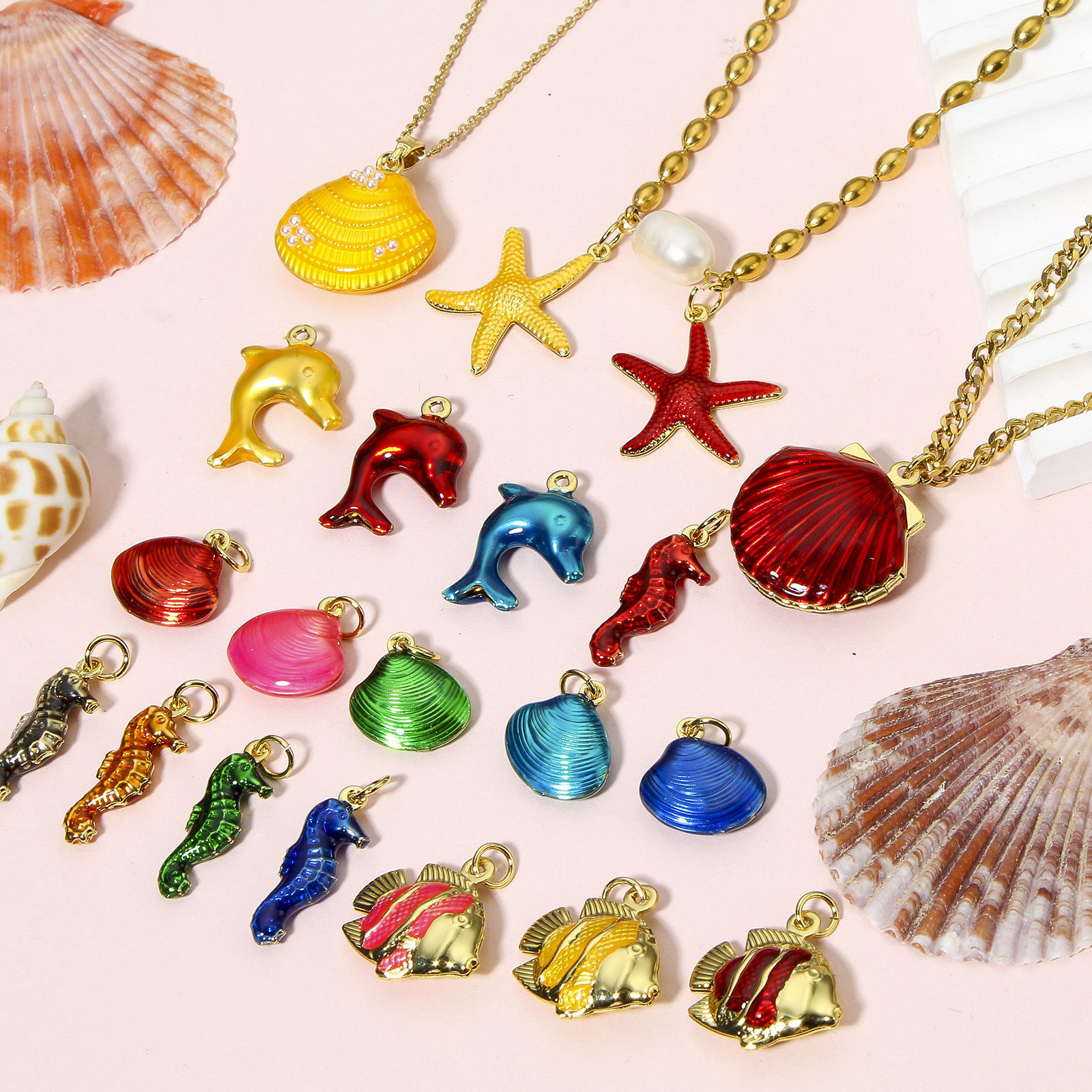 Bild von 1 Stück Messing Ozean Schmuck Charms 18K Echtgold plattiert Bunt Emaille