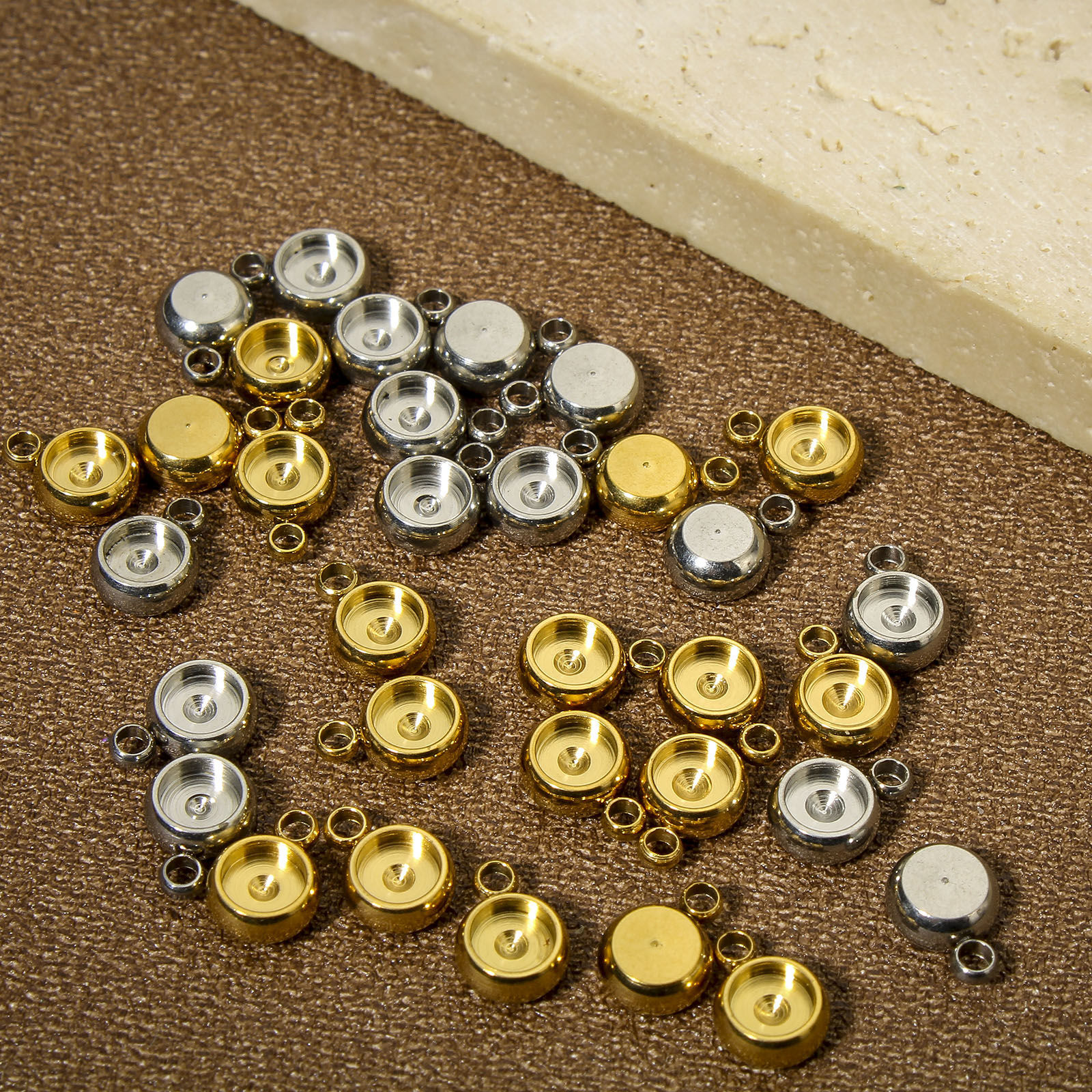 Picture of 304 Stainless Steel Charms Round Cabochon Settings 8mm x 6mm