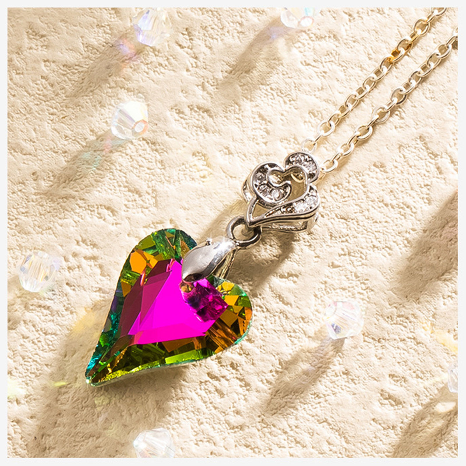 Bild von 1 Packung Glas AB Regenbogenfarbe Nordlicht Charms Herz Bunt Facettiert 17mm x 14mm